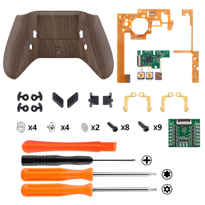 eXtremeRate Retail Wood Grain Lofty Remappable Remap & Trigger Stop Kit, Redesigned Back Shell & Side Rails & Back Buttons & Trigger Lock for Xbox One S X Controller 1708 - X1RM008