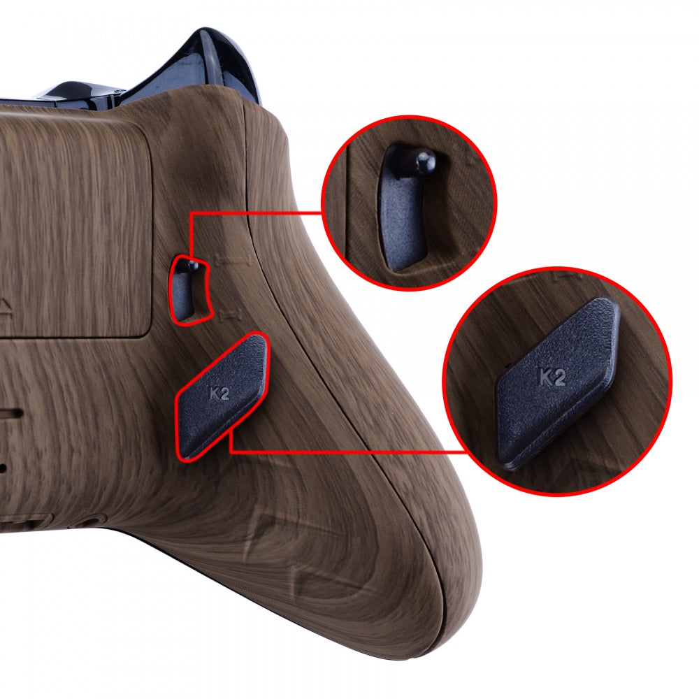 eXtremeRate Retail Wood Grain Lofty Remappable Remap & Trigger Stop Kit, Redesigned Back Shell & Side Rails & Back Buttons & Trigger Lock for Xbox One S X Controller 1708 - X1RM008