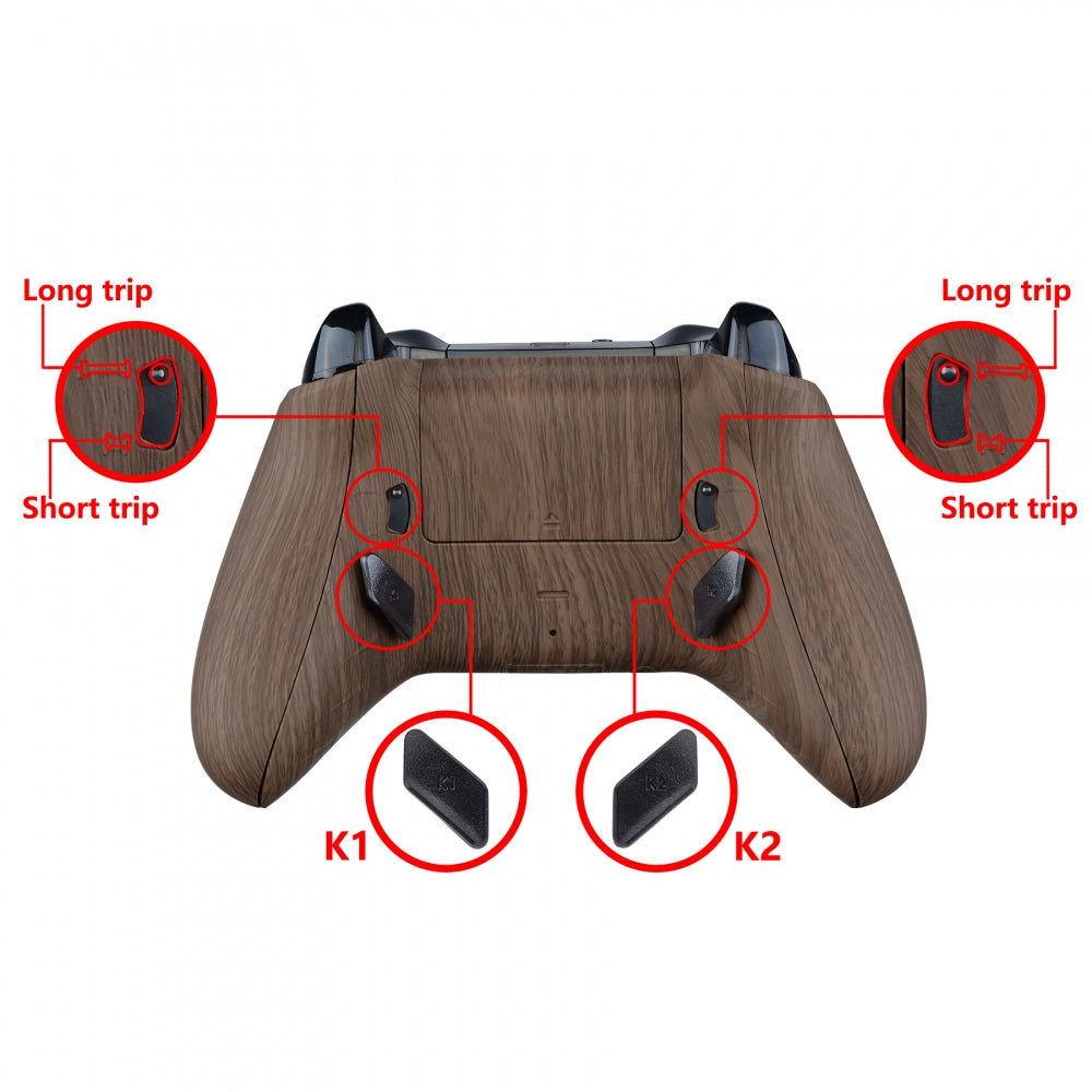 eXtremeRate Retail Wood Grain Lofty Remappable Remap & Trigger Stop Kit, Redesigned Back Shell & Side Rails & Back Buttons & Trigger Lock for Xbox One S X Controller 1708 - X1RM008