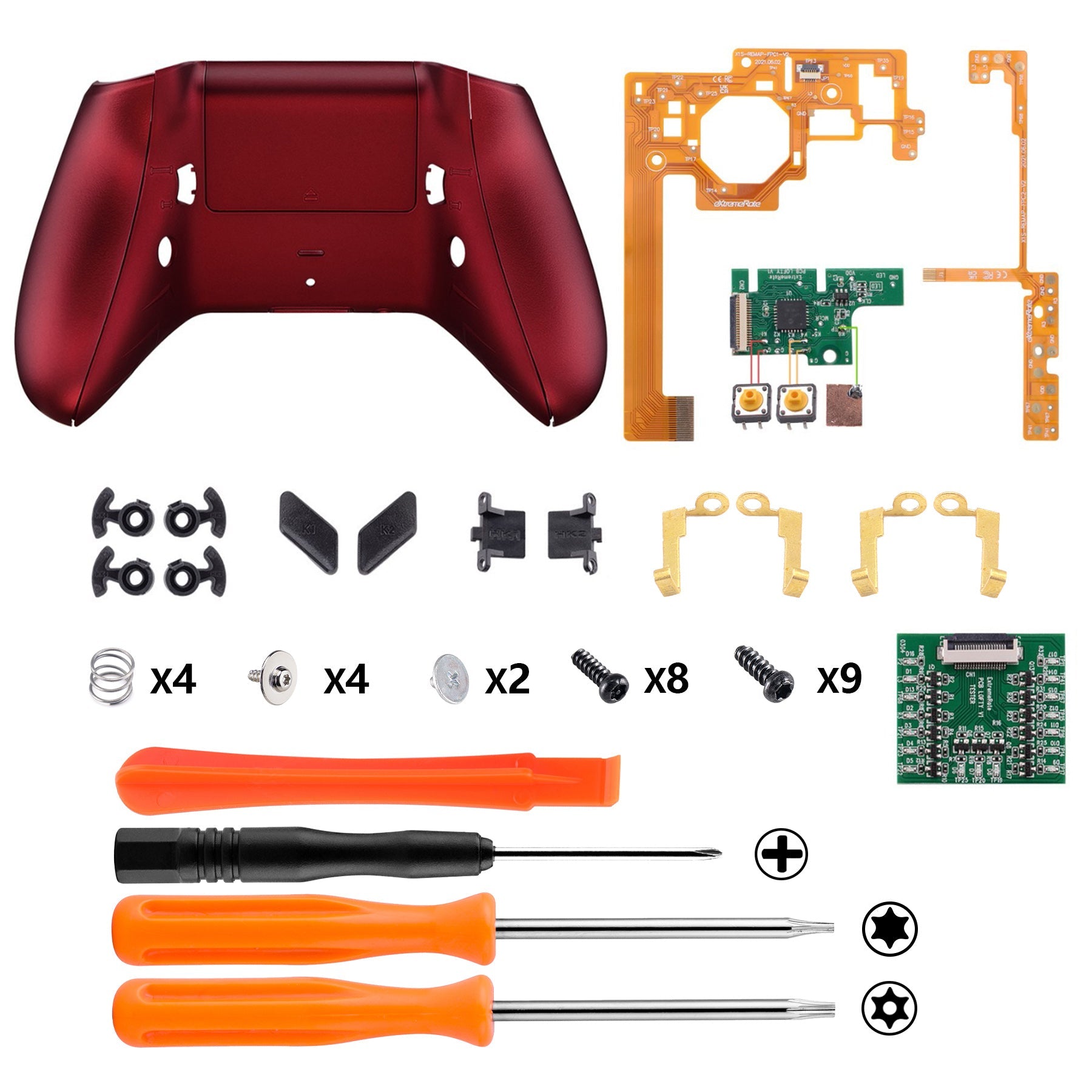 eXtremeRate Retail Soft Touch Scarlet Red Lofty Remappable Remap & Trigger Stop Kit, Redesigned Back Shell & Side Rails & Back Buttons & Trigger Lock for Xbox One S X Controller 1708 - X1RM010