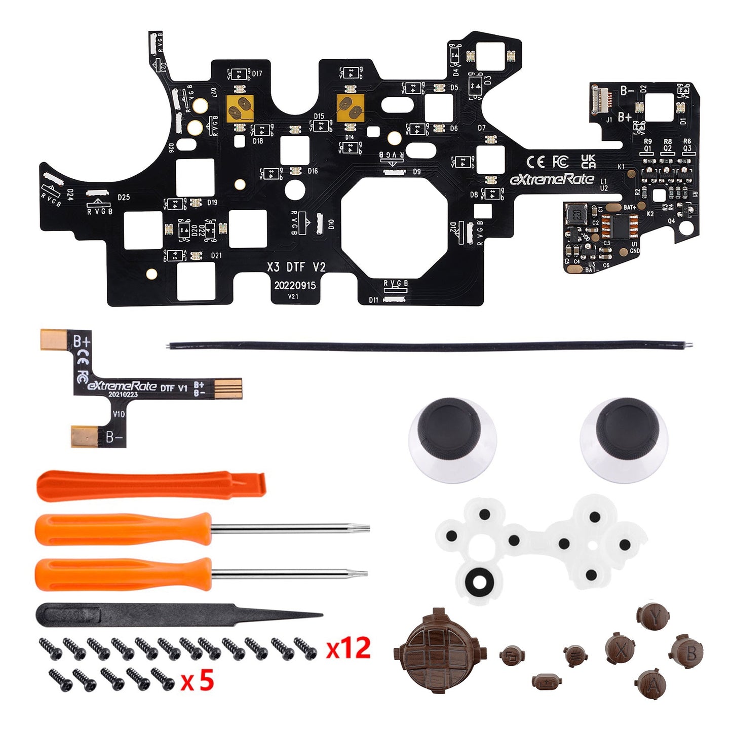 Multi-Colors Luminated Dpad Thumbsticks Start Back Sync ABXY Buttons for Xbox Series X/S Controller, Wood Grain Buttons DTF LED Kit for Xbox Core Controller - X3LED10 eXtremeRate