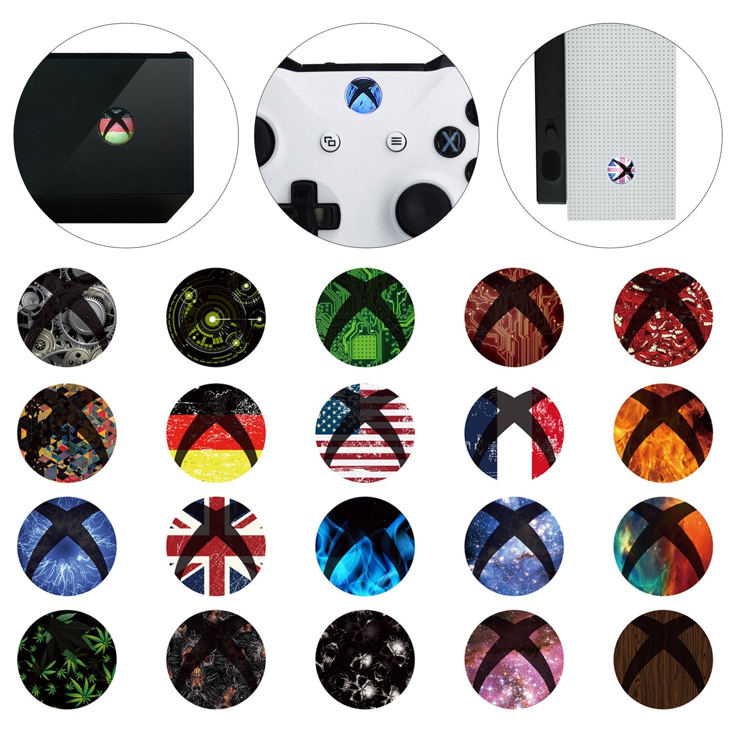 eXtremeRate Retail 60 pcs Home Button Power Switch Stickers Skin Cover for Xbox One / One S /Xbox One X Console Kinect and Xbox One / One S / Xbox One X/Elite Controllers - XBLS001