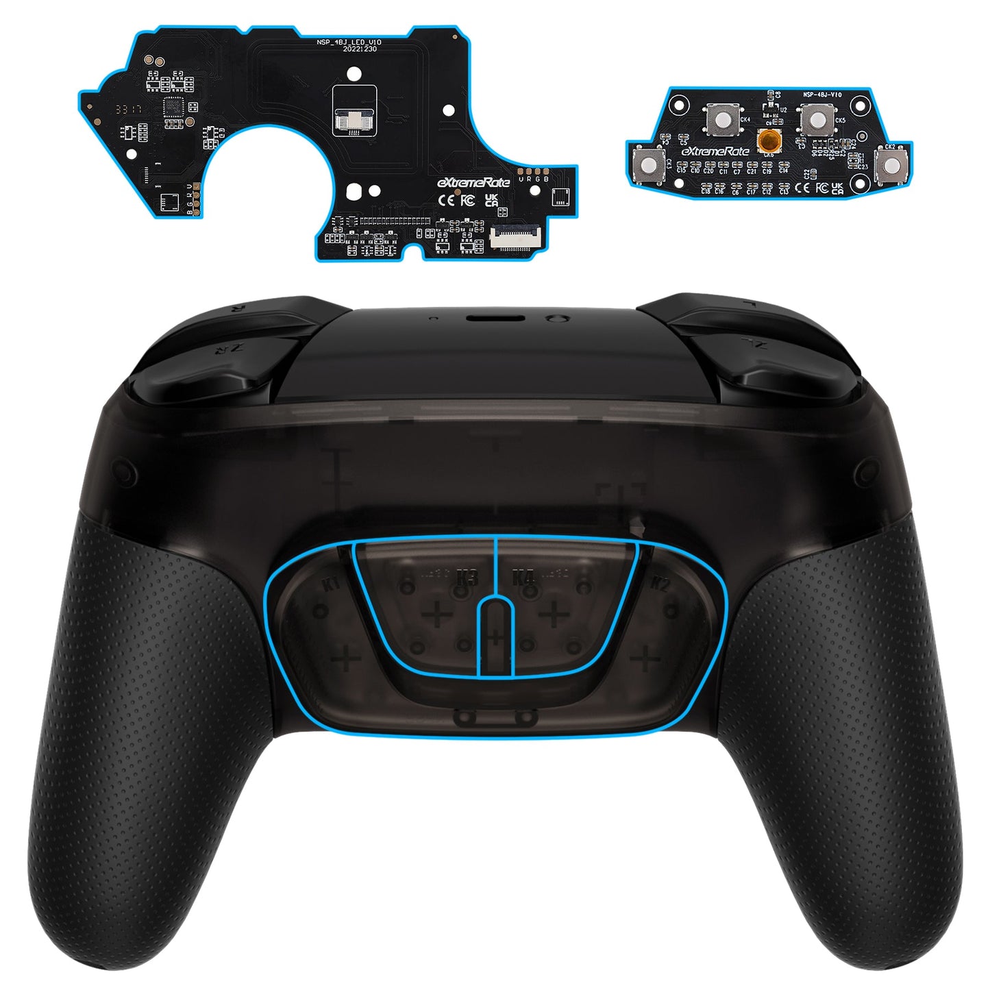 eXtremeRate Retail Remappable RISE4 Remap Kit for Nintendo Switch Pro Controller - Clear Black - XGNPM001