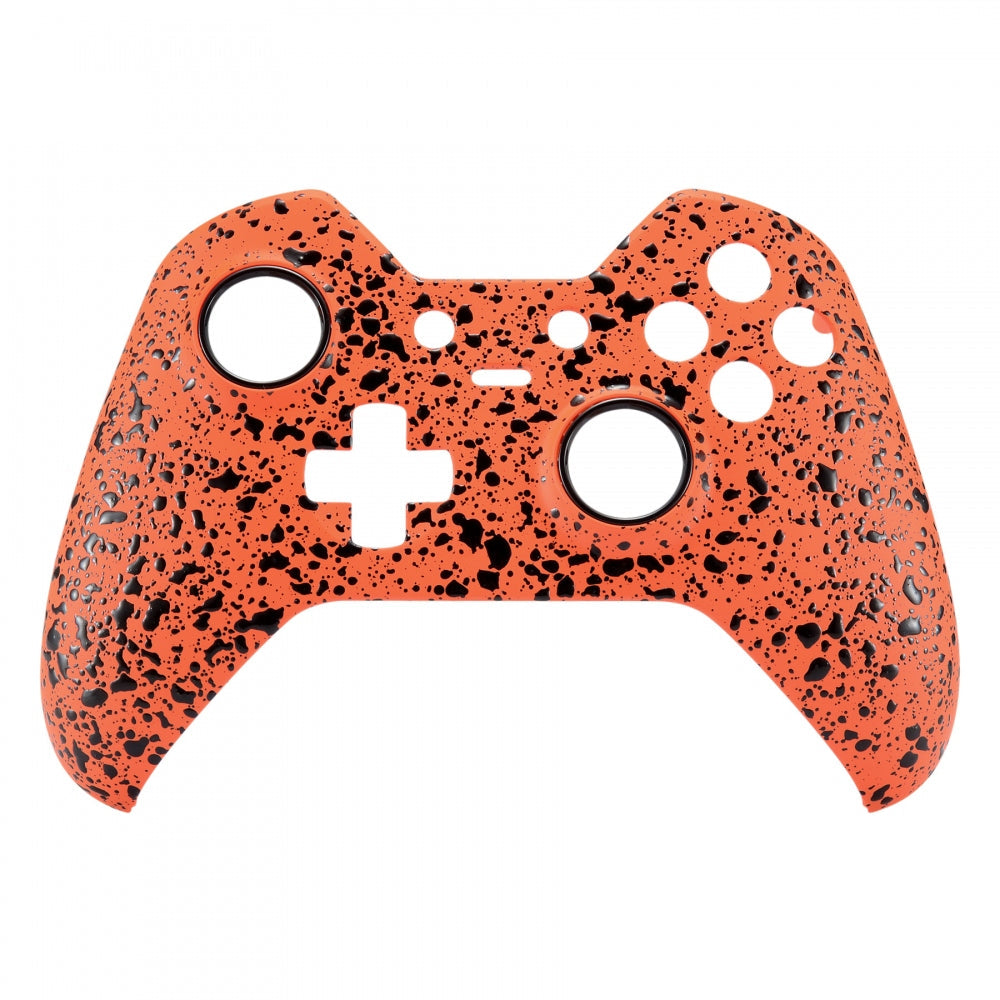 eXtremeRate Retail Textured Orange Faceplate Cover Front  Shell Case Comfortable Non-slip Replacement Kit for Xbox One Elite Controller Model 1698 with Thumbstick Accent Rings -XOEP012