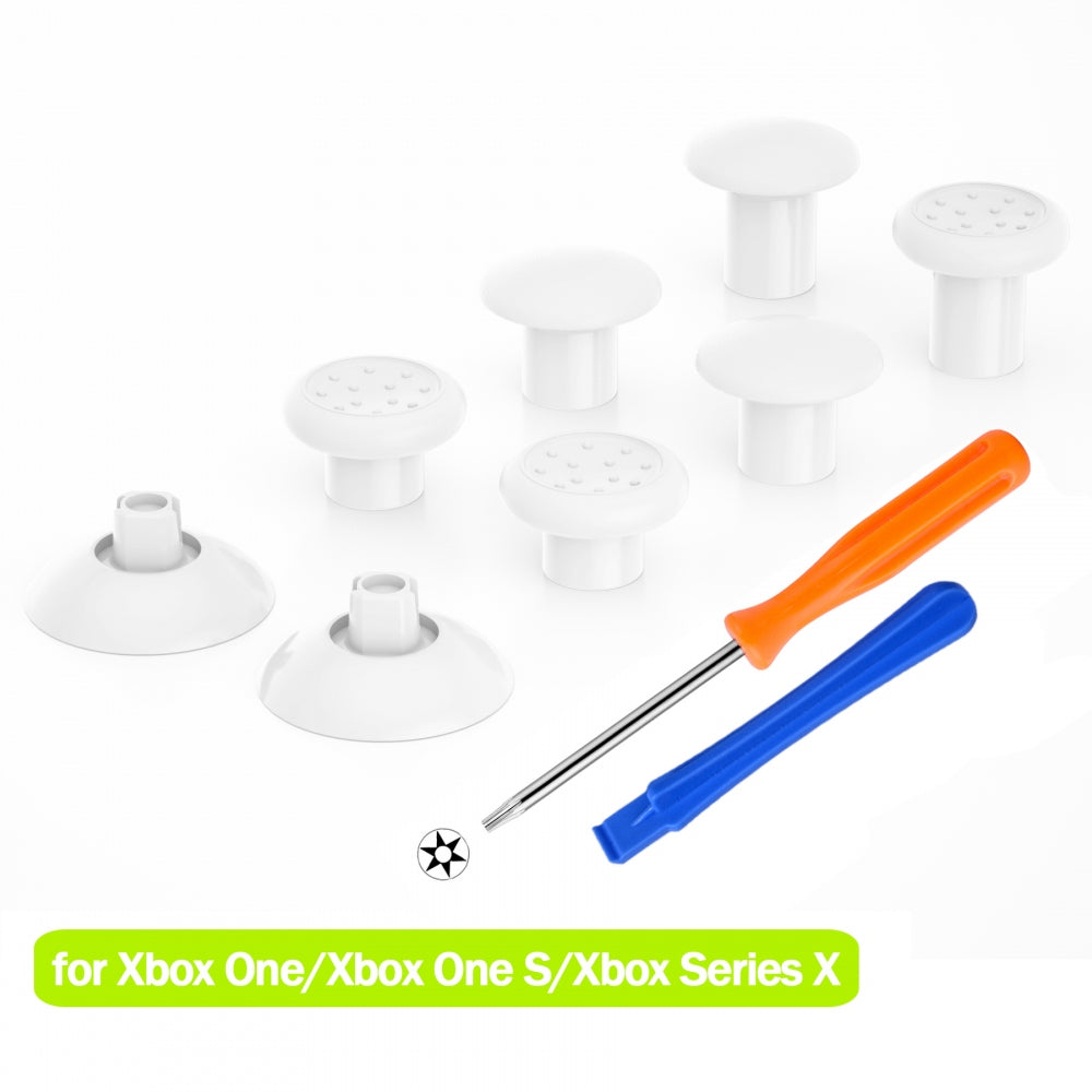 eXtremeRate Retail ThumbsGear Interchangeable Ergonomic Thumbstick for Xbox Series X & S/Xbox One/Xbox One Elite/Xbox One S & X Controller with 3 Height Domed and Concave Grips Adjustable Joystick - White - XOJ2105