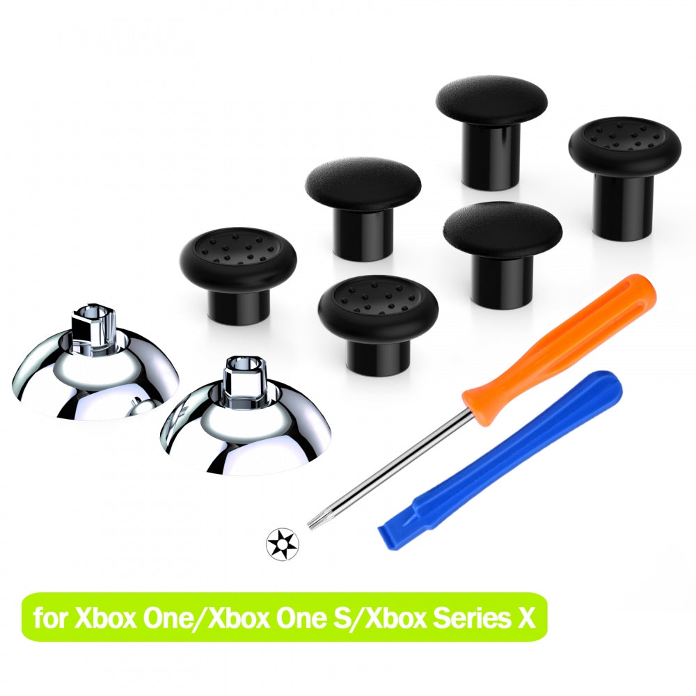 eXtremeRate Retail ThumbsGear Interchangeable Ergonomic Thumbstick for Xbox Series X & S/Xbox One/Xbox One Elite/Xbox One S & X Controller with 3 Height Domed and Concave Grips Adjustable Joystick - Chrome Glossy Silver - XOJ2108