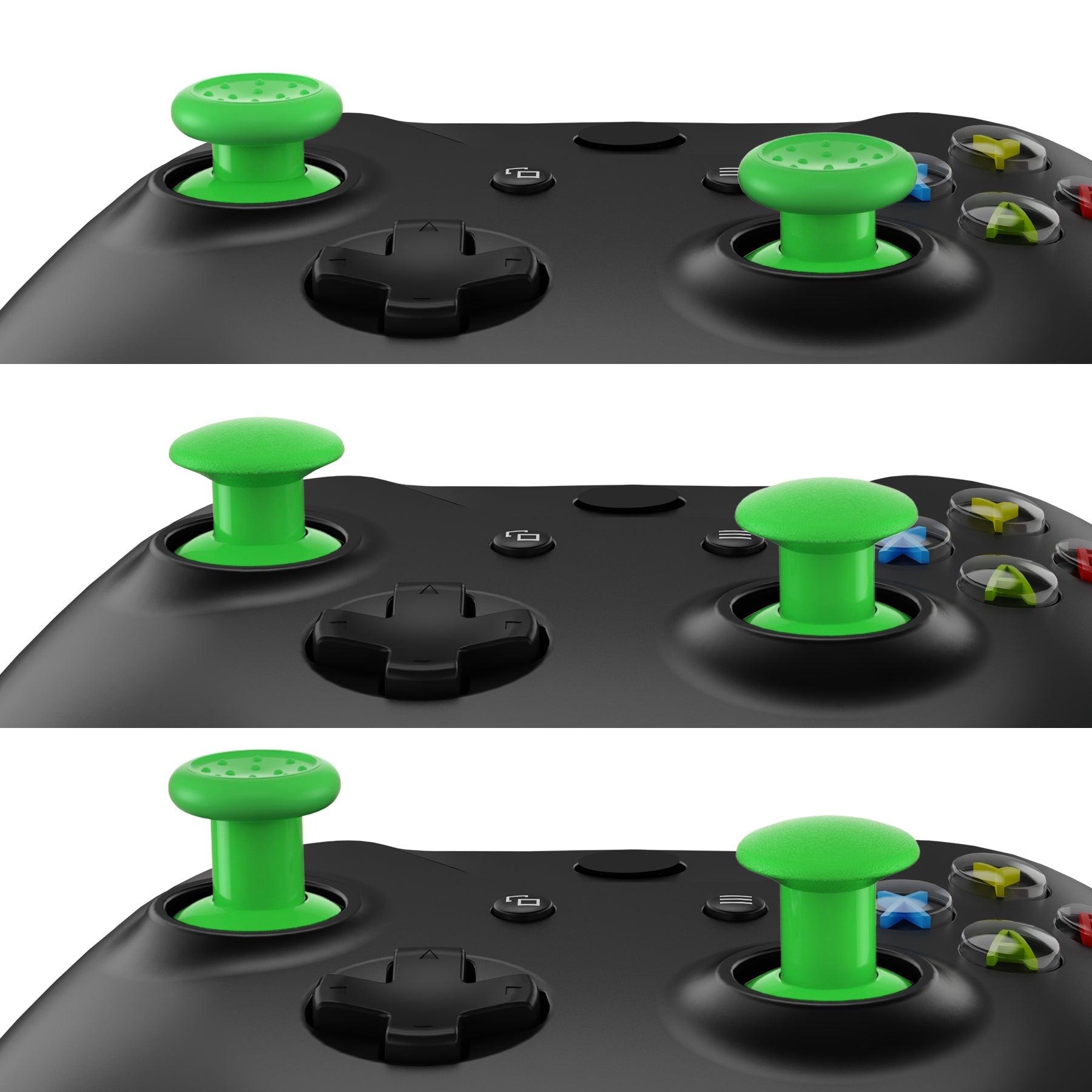 eXtremeRate Retail ThumbsGear Interchangeable Ergonomic Thumbstick for Xbox Series X & S/Xbox One/Xbox One Elite/Xbox One S & X Controller with 3 Height Domed and Concave Grips Adjustable Joystick - Green - XOJ2113