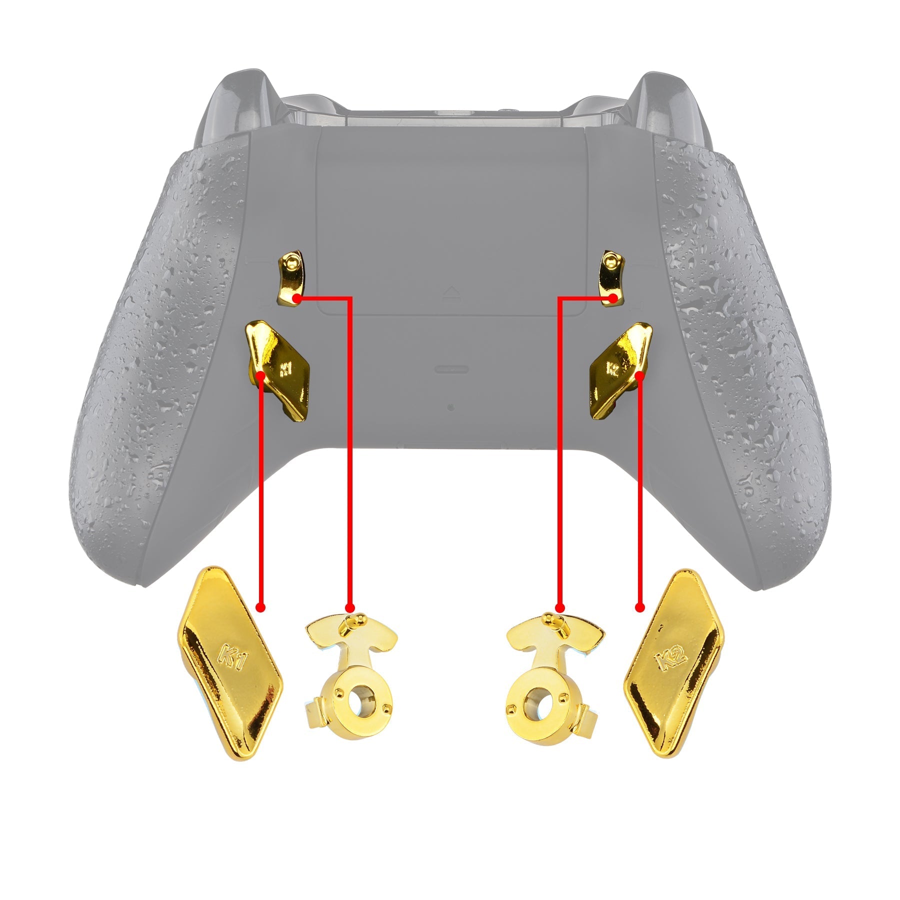 eXtremeRate Retail Chrome Gold Glossy Replacement Redesigned Back Buttons HK3 HK4 Trigger lock K1 K2 Paddles for eXtremeRate Xbox One S X Controller LOFTY Remap & Trigger Stop Kit - XOMD0032