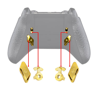 eXtremeRate Retail Chrome Gold Glossy Replacement Redesigned Back Buttons HK3 HK4 Trigger lock K1 K2 Paddles for eXtremeRate Xbox One S X Controller LOFTY Remap & Trigger Stop Kit - XOMD0032