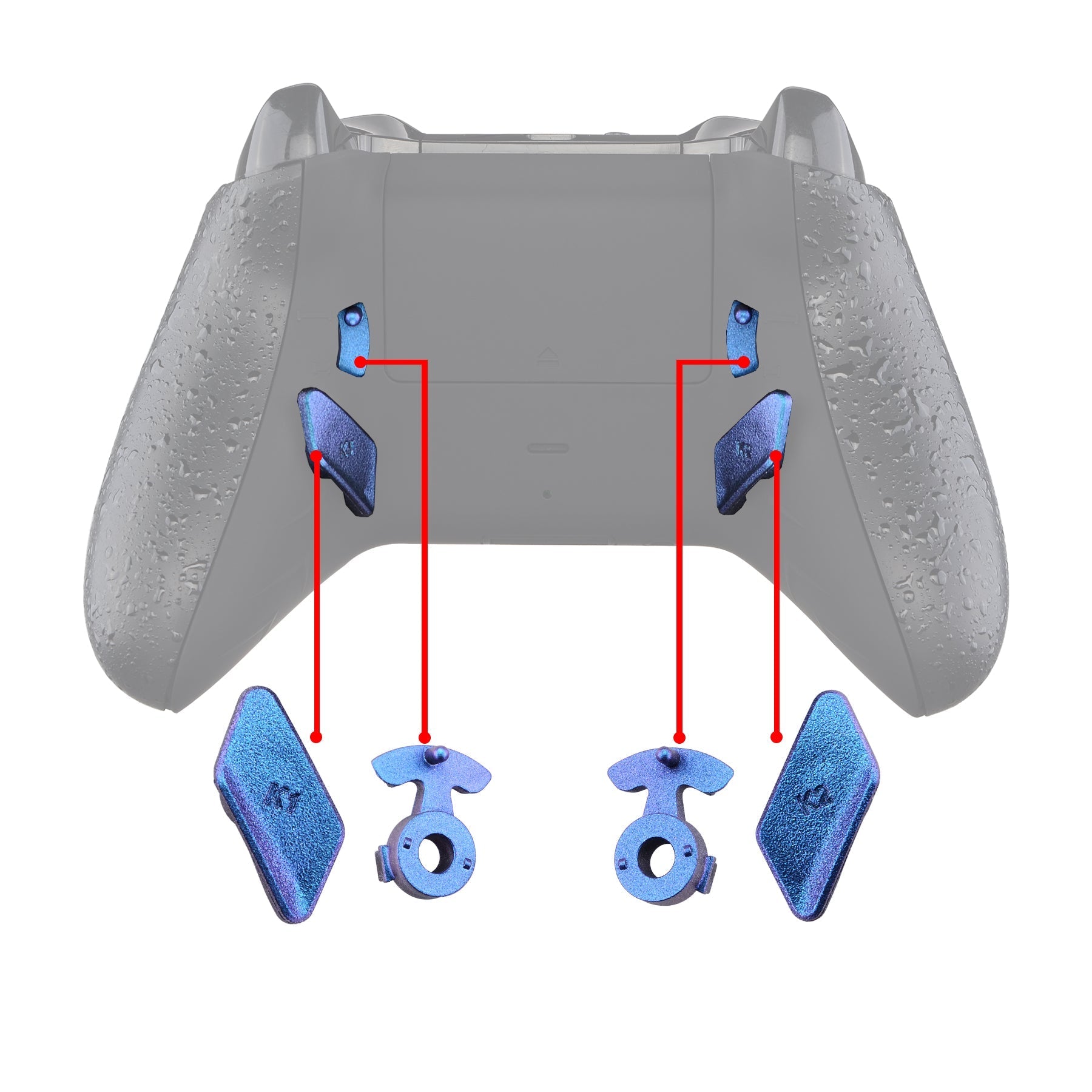 eXtremeRate Retail Chameleon Purple Blue Glossy Replacement Redesigned Back Buttons HK3 HK4 Trigger lock K1 K2 Paddles for eXtremeRate Xbox One S X Controller LOFTY Remap & Trigger Stop Kit - XOMD0034