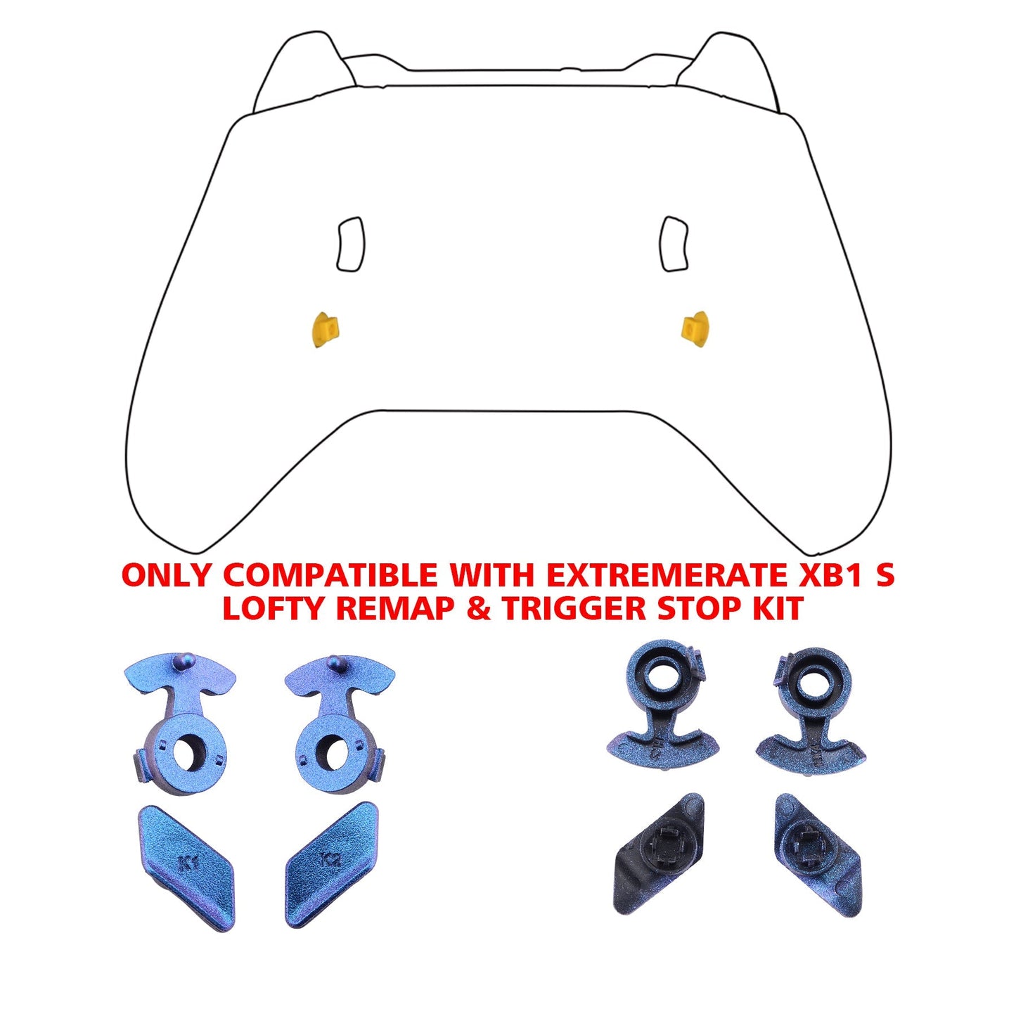 eXtremeRate Retail Chameleon Purple Blue Glossy Replacement Redesigned Back Buttons HK3 HK4 Trigger lock K1 K2 Paddles for eXtremeRate Xbox One S X Controller LOFTY Remap & Trigger Stop Kit - XOMD0034