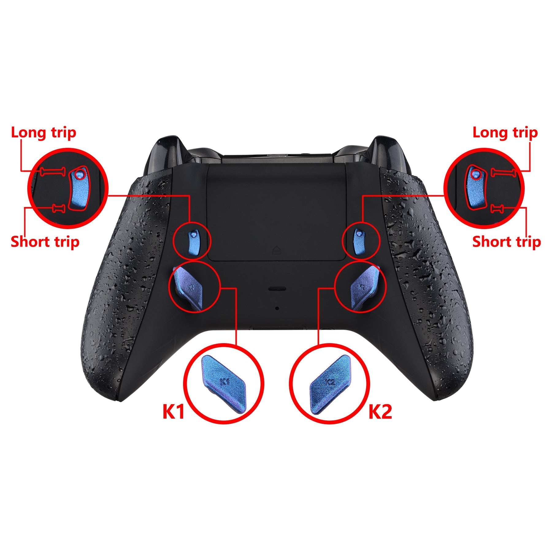 eXtremeRate Retail Chameleon Purple Blue Glossy Replacement Redesigned Back Buttons HK3 HK4 Trigger lock K1 K2 Paddles for eXtremeRate Xbox One S X Controller LOFTY Remap & Trigger Stop Kit - XOMD0034