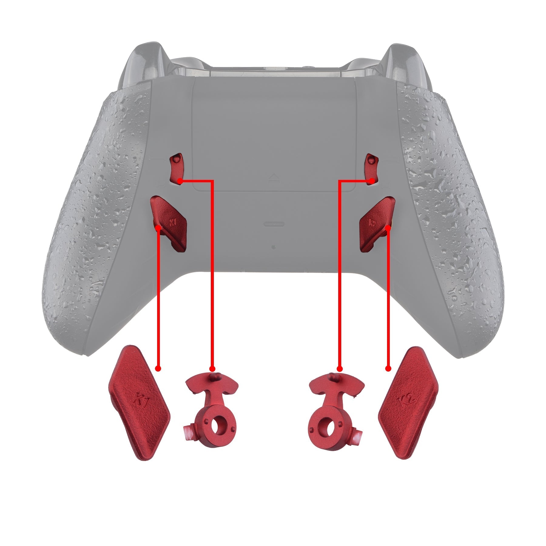 eXtremeRate Retail Scarlet Red Soft Touch Grip Replacement Redesigned Back Buttons HK3 HK4 Trigger lock K1 K2 Paddles for eXtremeRate Xbox One S X Controller LOFTY Remap & Trigger Stop Kit - XOMD0035