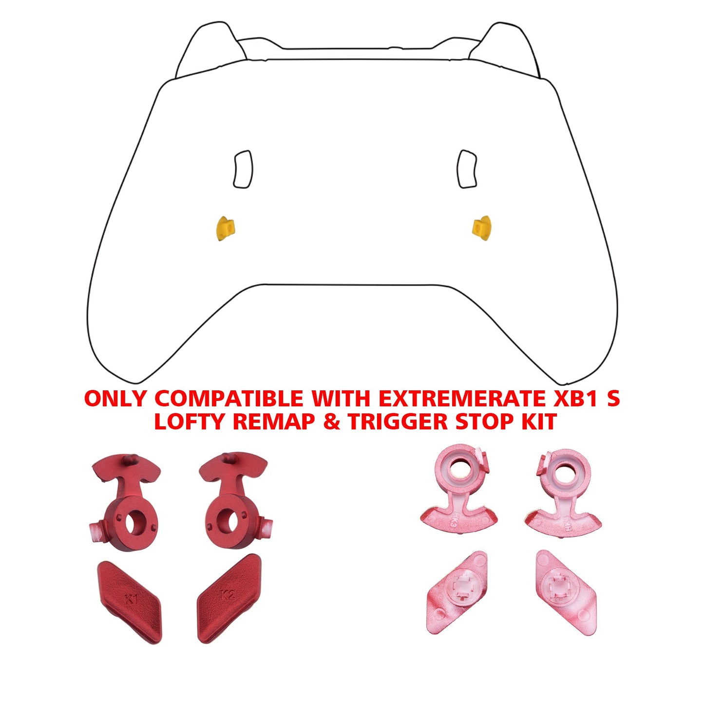 eXtremeRate Retail Scarlet Red Soft Touch Grip Replacement Redesigned Back Buttons HK3 HK4 Trigger lock K1 K2 Paddles for eXtremeRate Xbox One S X Controller LOFTY Remap & Trigger Stop Kit - XOMD0035