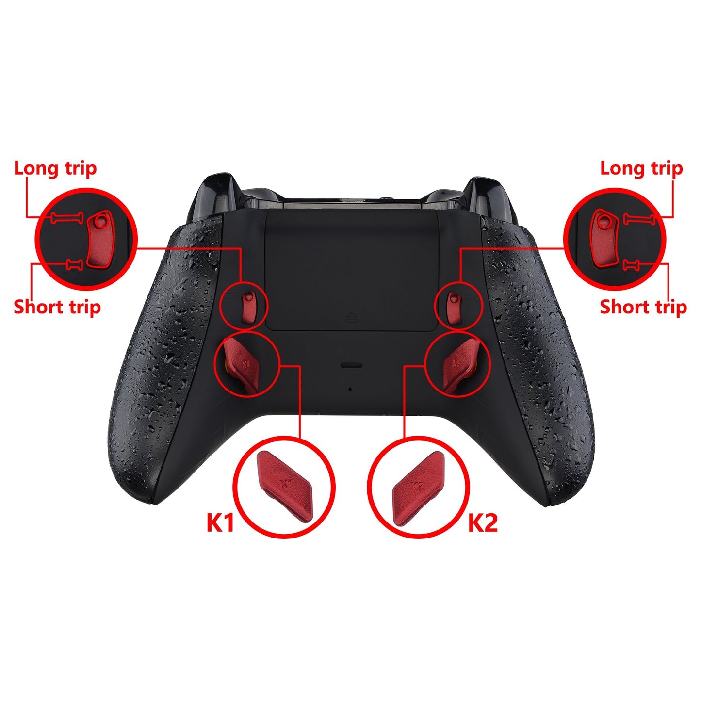 eXtremeRate Retail Scarlet Red Soft Touch Grip Replacement Redesigned Back Buttons HK3 HK4 Trigger lock K1 K2 Paddles for eXtremeRate Xbox One S X Controller LOFTY Remap & Trigger Stop Kit - XOMD0035