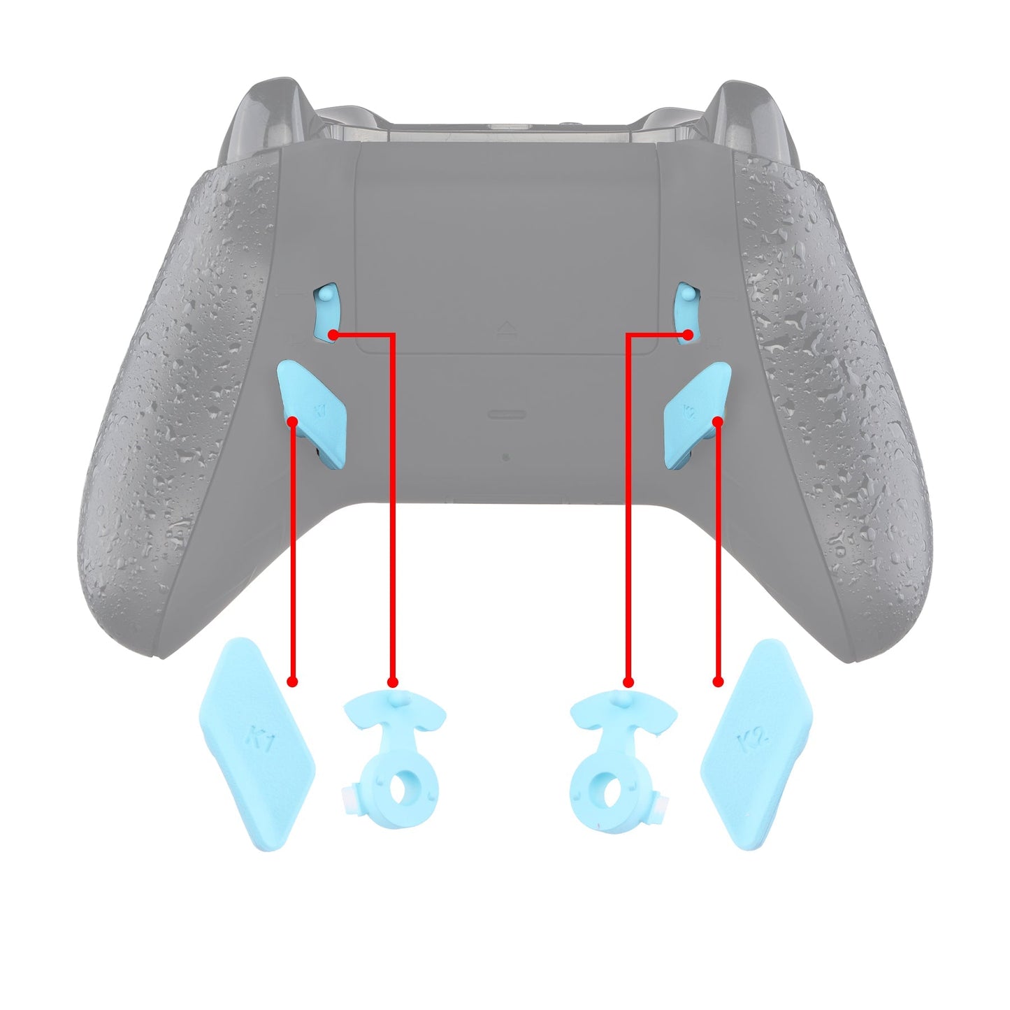 eXtremeRate Retail Heaven Blue Soft Touch Grip Replacement Redesigned Back Buttons HK3 HK4 Trigger lock K1 K2 Paddles for eXtremeRate Xbox One S X Controller LOFTY Remap & Trigger Stop Kit - XOMD0038