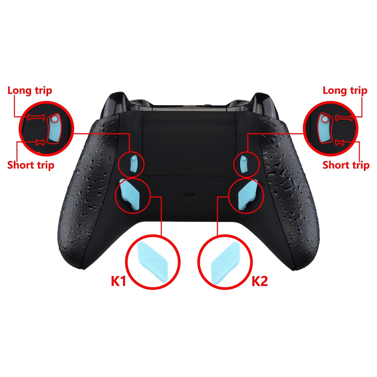 eXtremeRate Retail Heaven Blue Soft Touch Grip Replacement Redesigned Back Buttons HK3 HK4 Trigger lock K1 K2 Paddles for eXtremeRate Xbox One S X Controller LOFTY Remap & Trigger Stop Kit - XOMD0038