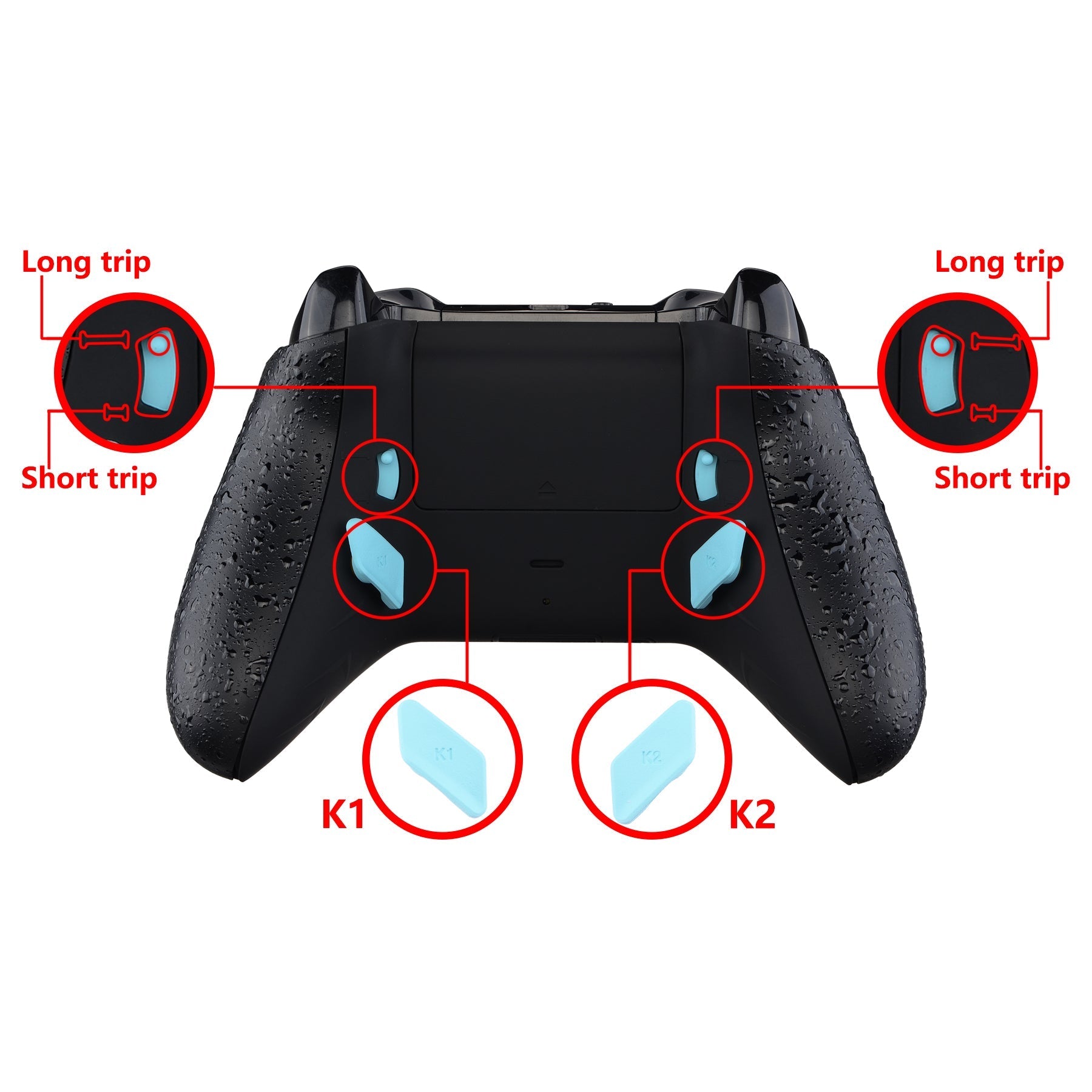 eXtremeRate Retail Heaven Blue Soft Touch Grip Replacement Redesigned Back Buttons HK3 HK4 Trigger lock K1 K2 Paddles for eXtremeRate Xbox One S X Controller LOFTY Remap & Trigger Stop Kit - XOMD0038