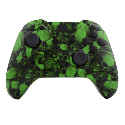 eXtremeRate Retail Green Skull Patterned Full Shell with Buttons Custom Kits for Xbox One Controller - XOS033