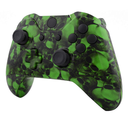 eXtremeRate Retail Green Skull Patterned Full Shell with Buttons Custom Kits for Xbox One Controller - XOS033