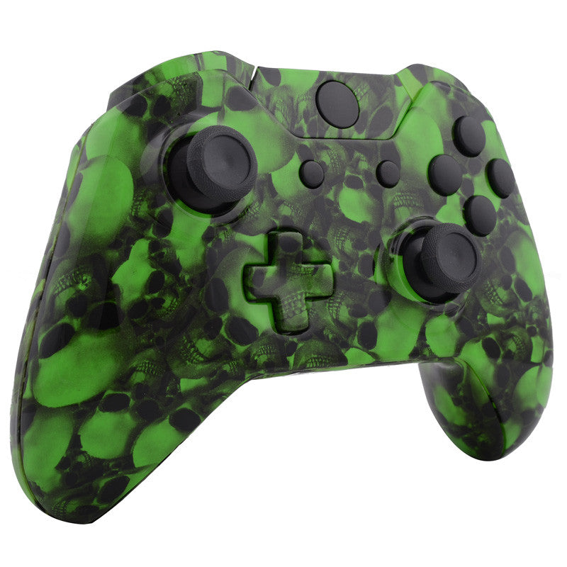 eXtremeRate Retail Green Skull Patterned Full Shell with Buttons Custom Kits for Xbox One Controller - XOS033