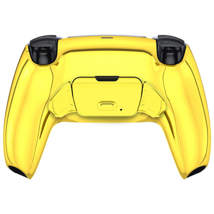 eXtremeRate Retail Chrome Gold Back Paddles Remappable Rise Remap Kit with Upgrade Board & Redesigned Back Shell & Back Buttons Attachment for PS5 Controller BDM-010 &BDM-020 - XPFD4001G2