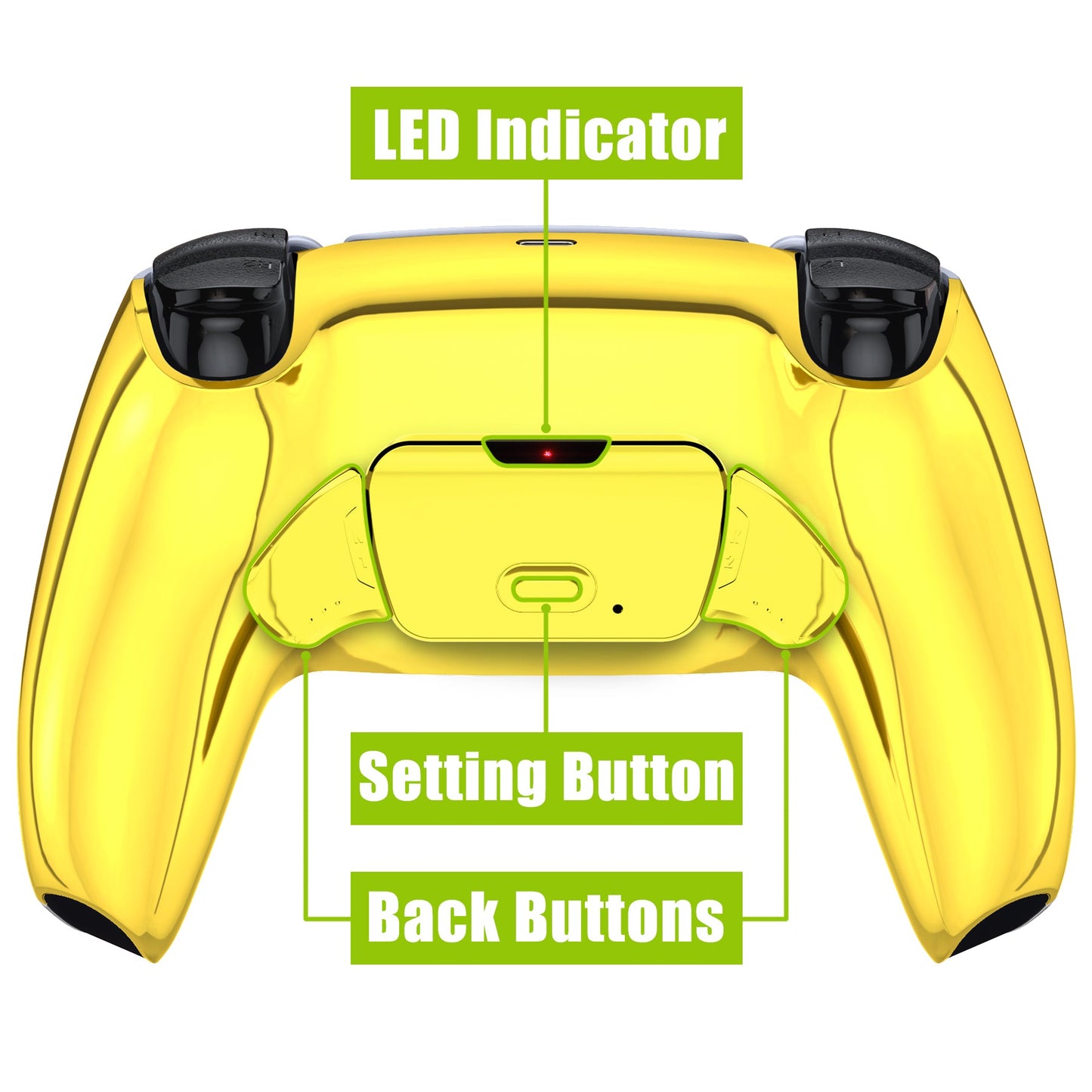 eXtremeRate Retail Chrome Gold Back Paddles Remappable Rise Remap Kit with Upgrade Board & Redesigned Back Shell & Back Buttons Attachment for PS5 Controller BDM-010 &BDM-020 - XPFD4001G2