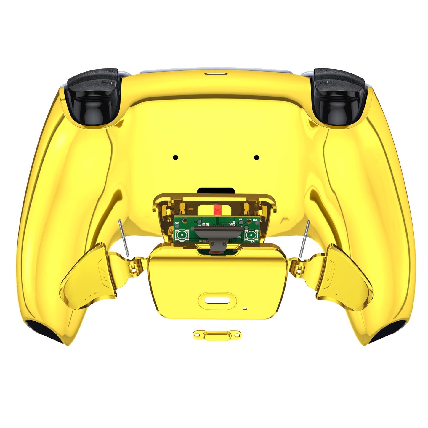 eXtremeRate Retail Chrome Gold Back Paddles Remappable Rise Remap Kit with Upgrade Board & Redesigned Back Shell & Back Buttons Attachment for PS5 Controller BDM-010 &BDM-020 - XPFD4001G2