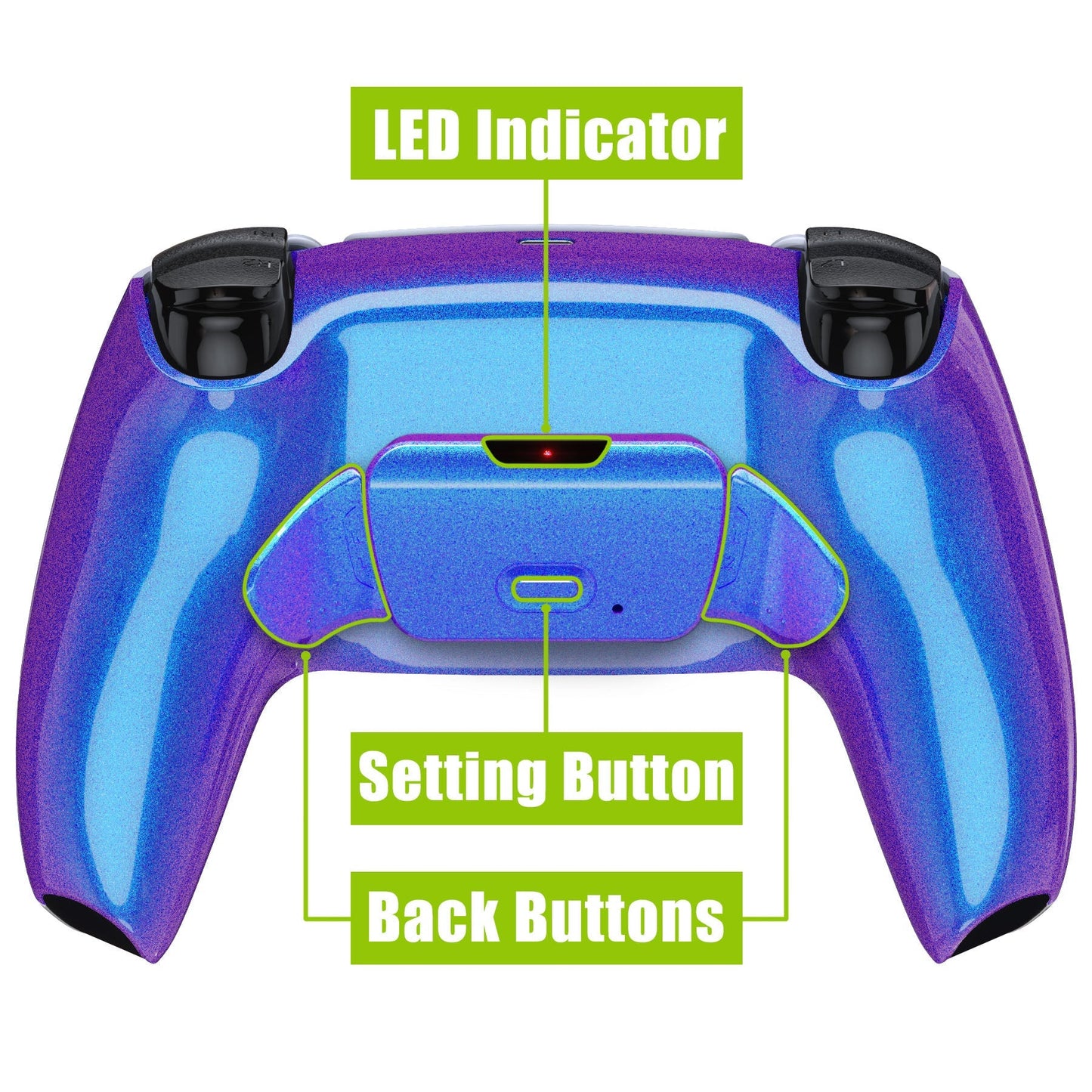 eXtremeRate Retail Chameleon Purple Blue Back Paddles Remappable Rise Remap Kit with Upgrade Board & Redesigned Back Shell & Back Buttons Attachment for ps5 Controller BDM-010 & BDM-020 - XPFP3001G2