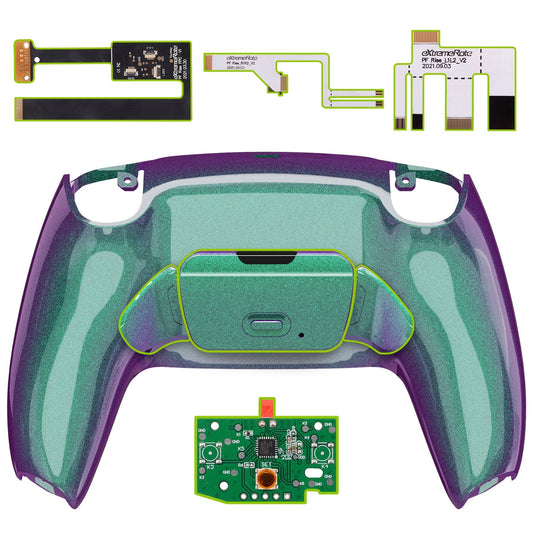 eXtremeRate Retail Chameleon Green Purple Back Paddles Remappable Rise Remap Kit with Upgrade Board & Redesigned Back Shell & Back Buttons Attachment for ps5 Controller BDM-010 & BDM-020 - XPFP3002G2