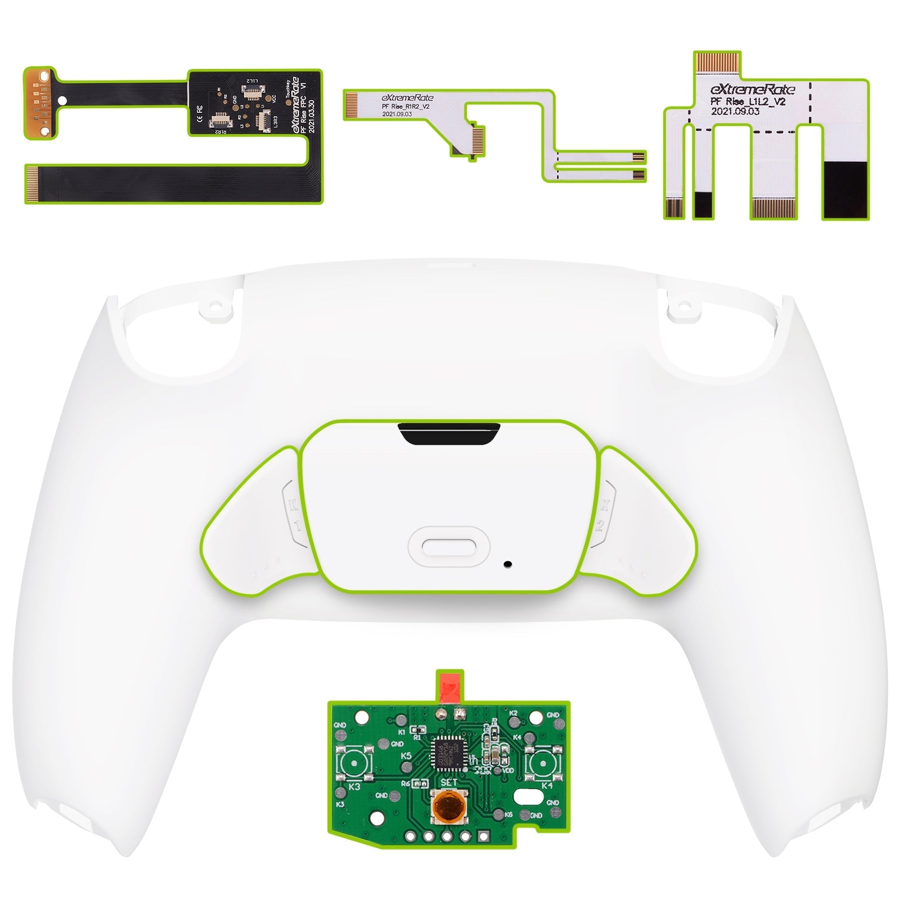 eXtremeRate Retail White Back Paddles Remappable Rise Remap Kit with Upgrade Board & Redesigned Back Shell & Back Buttons Attachment for ps5 Controller BDM-010 & BDM-020 - XPFP3008G2