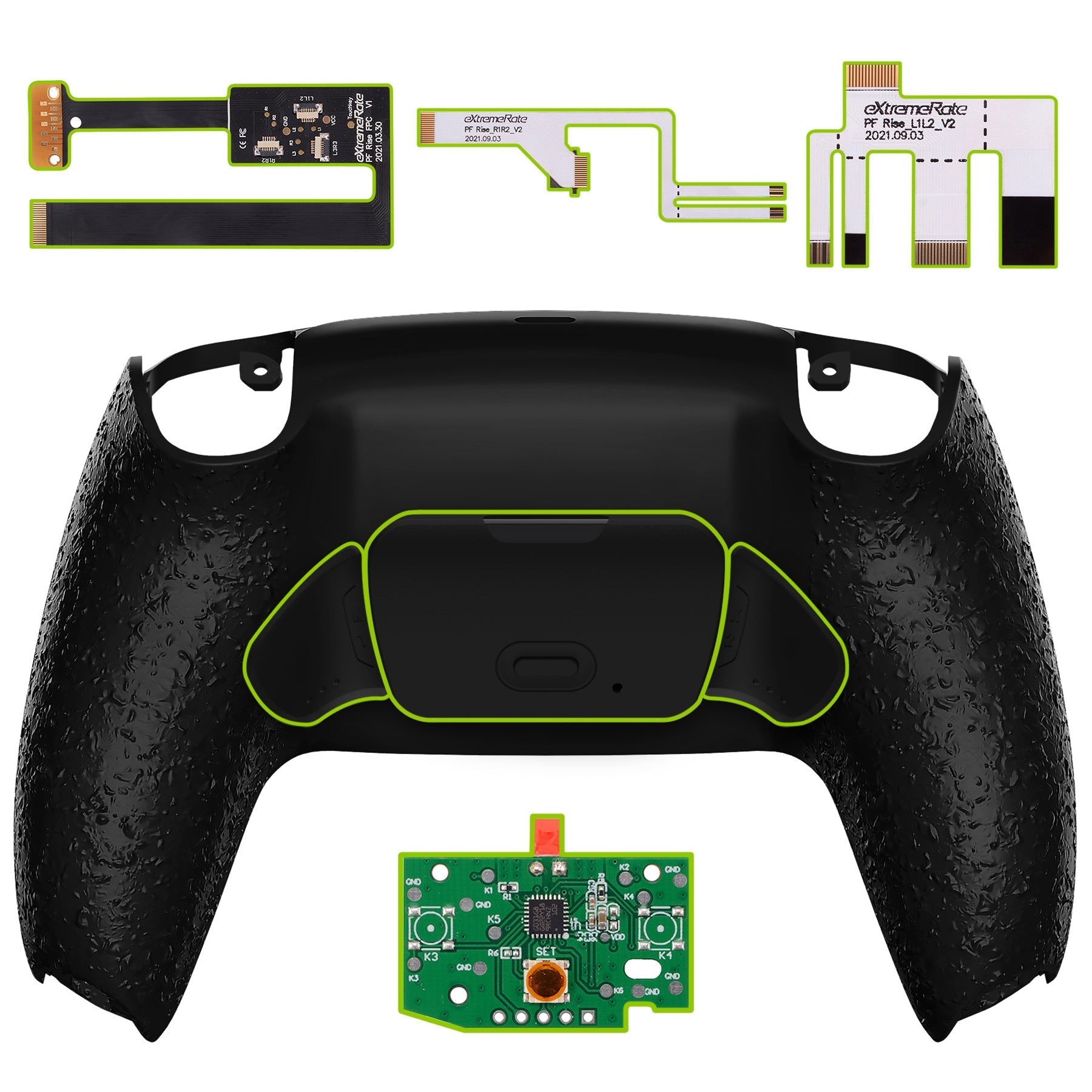 eXtremeRate Retail Textured Black Back Paddles Remappable Rise Remap Kit with Upgrade Board & Redesigned Back Shell & Back Buttons Attachment for ps5 Controller BDM-010 & BDM-020 - XPFP3040G2