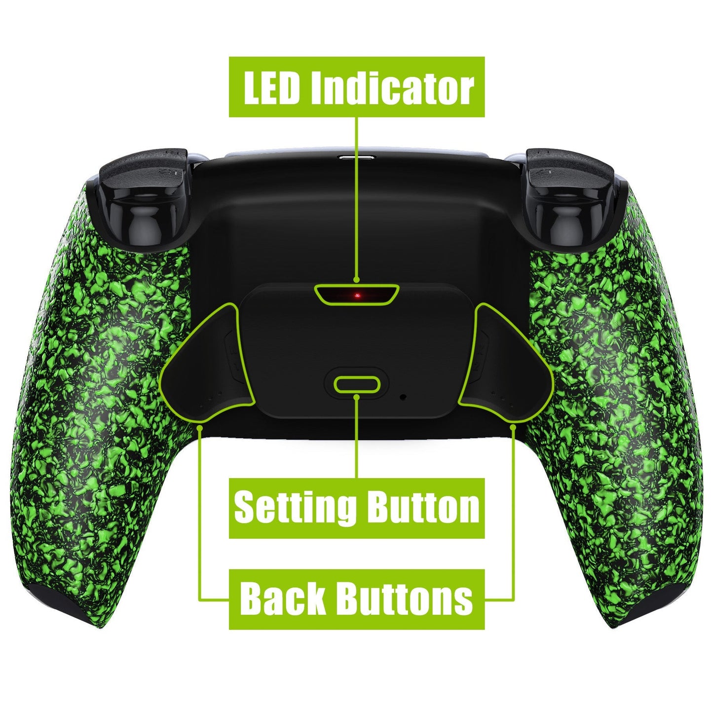 eXtremeRate Retail Textured Green Back Paddles Remappable Rise Remap Kit with Upgrade Board & Redesigned Back Shell & Back Buttons Attachment for ps5 Controller BDM-010 & BDM-020 - XPFP3044G2