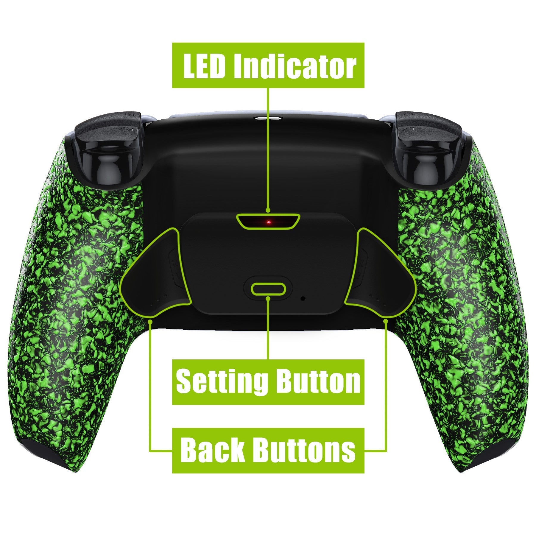 eXtremeRate Retail Textured Green Back Paddles Remappable Rise Remap Kit with Upgrade Board & Redesigned Back Shell & Back Buttons Attachment for ps5 Controller BDM-010 & BDM-020 - XPFP3044G2