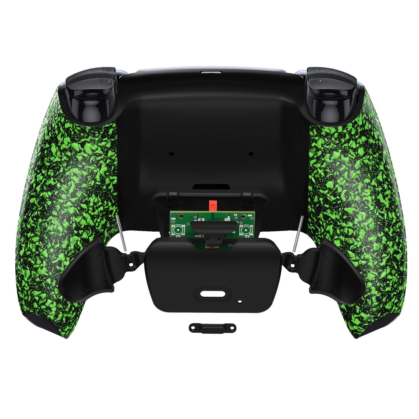 eXtremeRate Retail Textured Green Back Paddles Remappable Rise Remap Kit with Upgrade Board & Redesigned Back Shell & Back Buttons Attachment for ps5 Controller BDM-010 & BDM-020 - XPFP3044G2