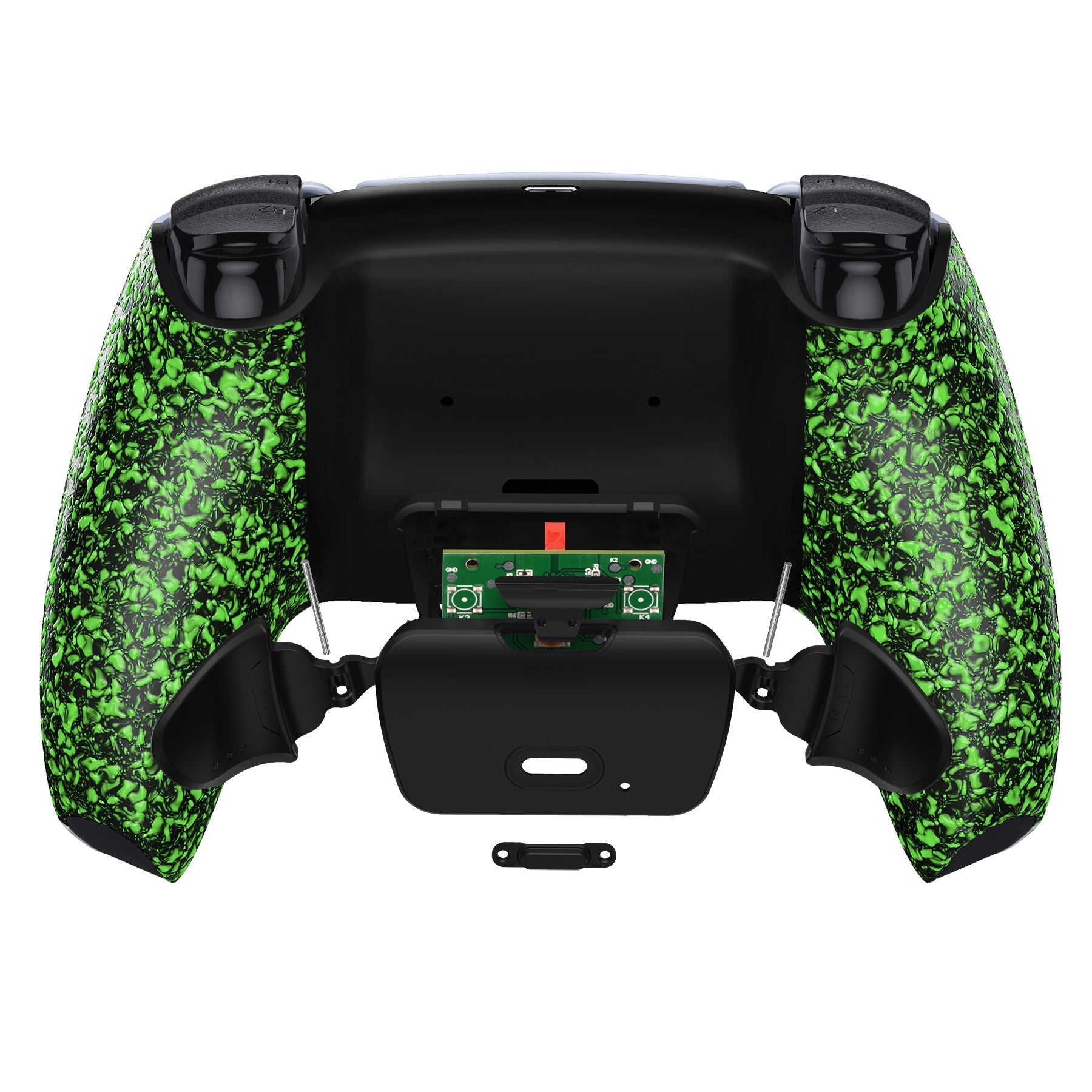 eXtremeRate Retail Textured Green Back Paddles Remappable Rise Remap Kit with Upgrade Board & Redesigned Back Shell & Back Buttons Attachment for ps5 Controller BDM-010 & BDM-020 - XPFP3044G2