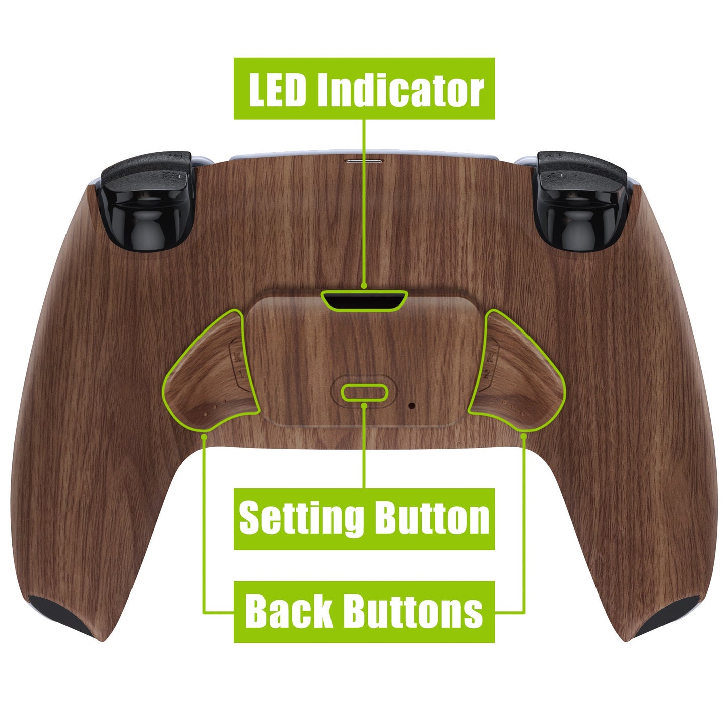 eXtremeRate Retail Wood Grain Back Paddles Remappable Rise Remap Kit with Upgrade Board & Redesigned Back Shell & Back Buttons Attachment for PS5 Controller BDM-010 & BDM-020 - XPFS2001G2