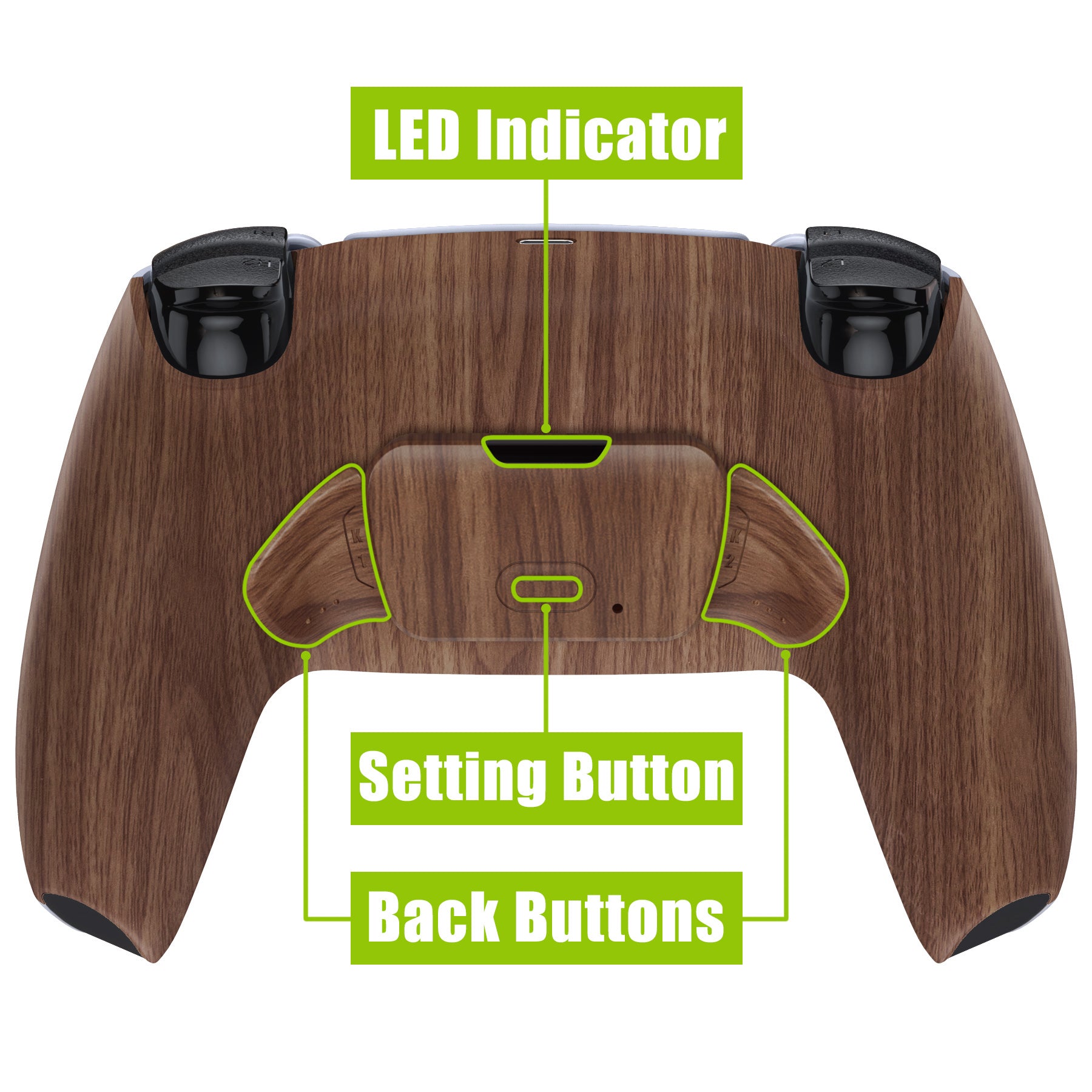 eXtremeRate Retail Wood Grain Back Paddles Remappable Rise Remap Kit with Upgrade Board & Redesigned Back Shell & Back Buttons Attachment for PS5 Controller BDM-010 & BDM-020 - XPFS2001G2