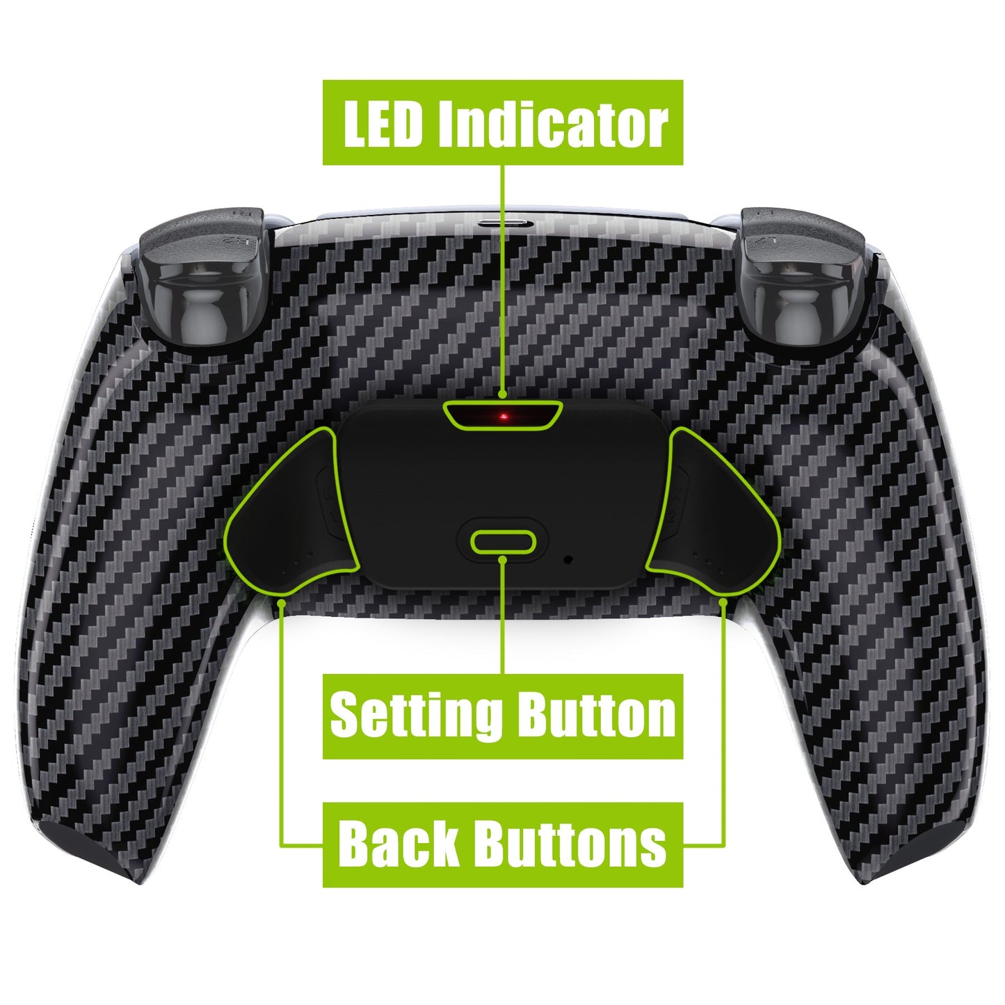 eXtremeRate Retail Graphite Carbon Fiber Pattern Back Paddles Remappable Rise Remap Kit with Upgrade Board & Redesigned Back Shell & Back Buttons Attachment for PS5 Controller BDM-010 & BDM-020 - XPFS2002G2