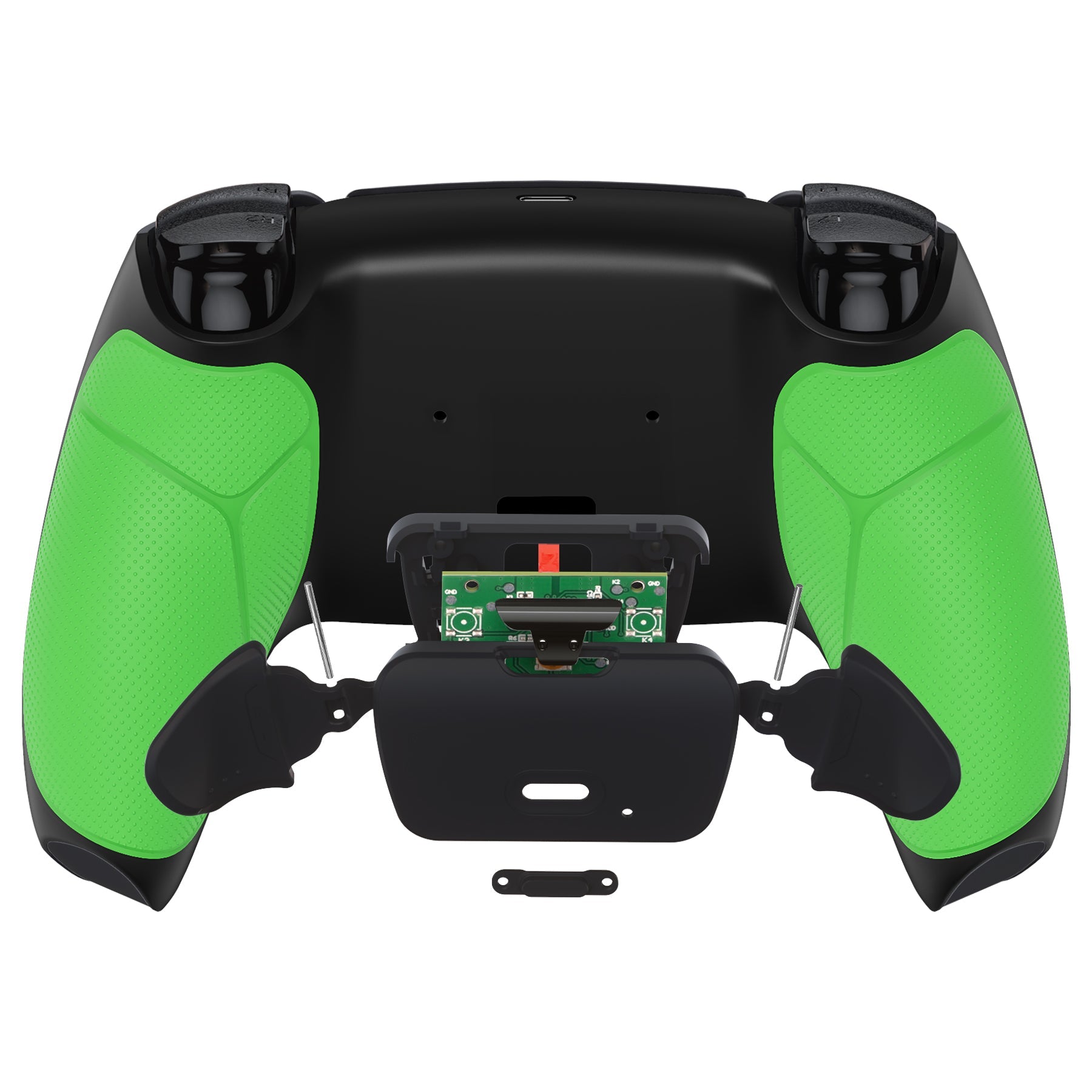 eXtremeRate Retail Green Rubberized Grip Back Paddles Remappable Rise Remap Kit with Upgrade Board & Redesigned Back Shell & Back Buttons Attachment for PS5 Controller BDM-010 & BDM-020 - XPFU6004