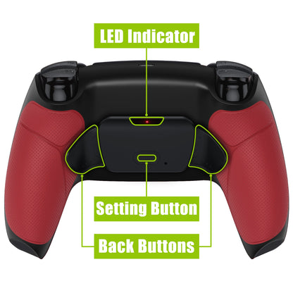 eXtremeRate Retail Red Rubberized Grip Back Paddles Remappable Rise Remap Kit with Upgrade Board & Redesigned Back Shell & Back Buttons Attachment for PS5 Controller BDM-010 & BDM-020 - XPFU6005