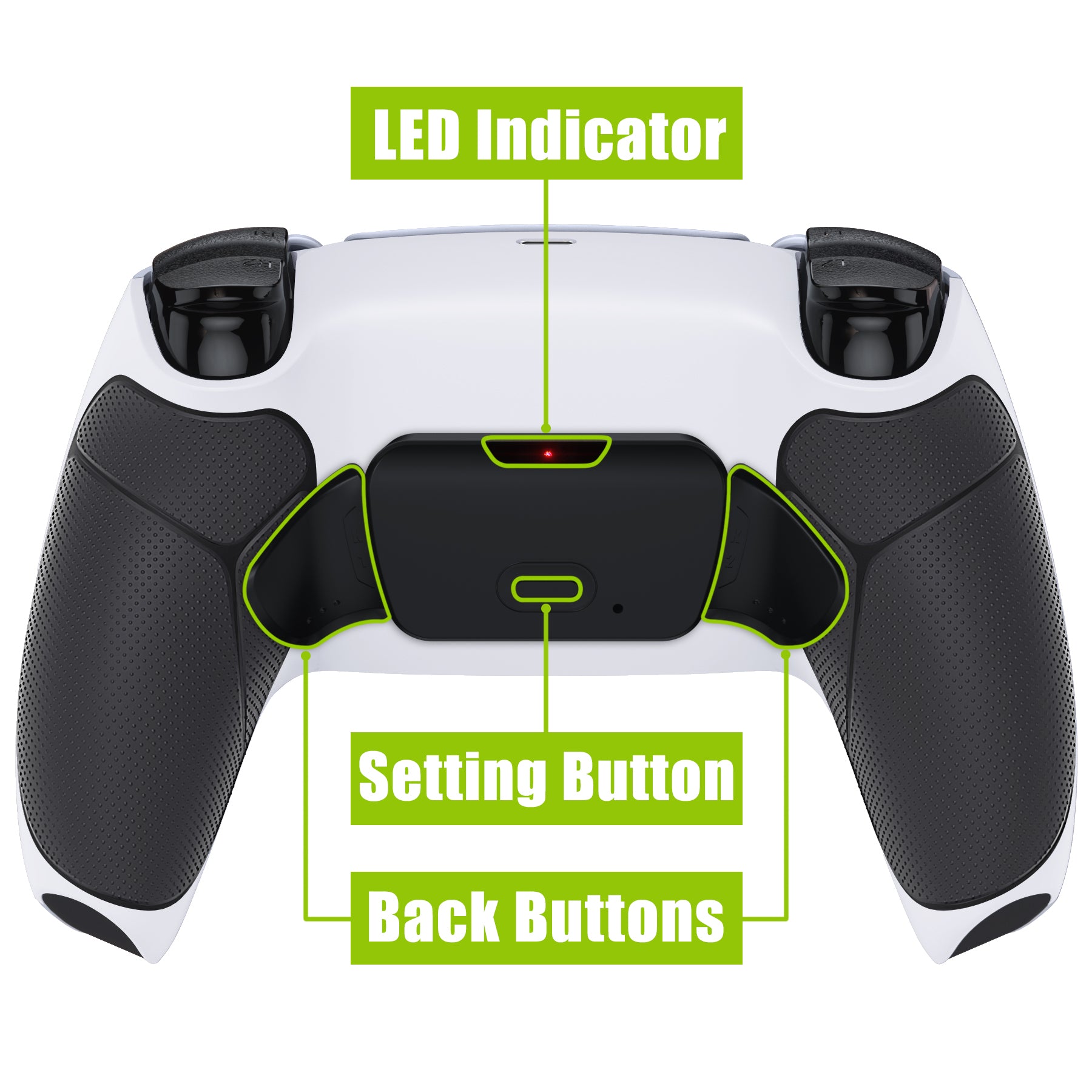 eXtremeRate Retail Rubberized White Black- Black Grip  Back Paddles Remappable Rise Remap Kit with Upgrade Board & Redesigned Back Shell & Back Buttons Attachment for PS5 Controller BDM-010 & BDM-020 - XPFU6010