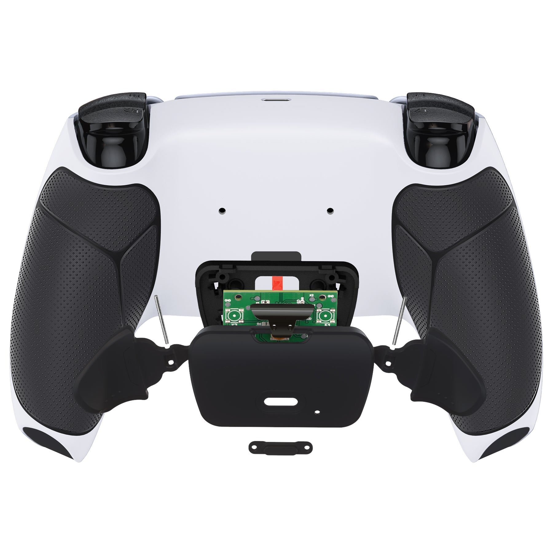 eXtremeRate Retail Rubberized White Black- Black Grip  Back Paddles Remappable Rise Remap Kit with Upgrade Board & Redesigned Back Shell & Back Buttons Attachment for PS5 Controller BDM-010 & BDM-020 - XPFU6010