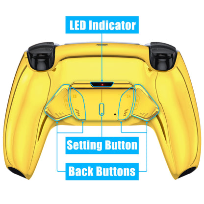 eXtremeRate Retail Chrome Gold Remappable RISE 4.0 Remap Kit for ps5 Controller BDM 010 & BDM 020, Upgrade Board & Redesigned Back Shell & 4 Back Buttons for ps5 Controller - Controller NOT Included - YPFD4001