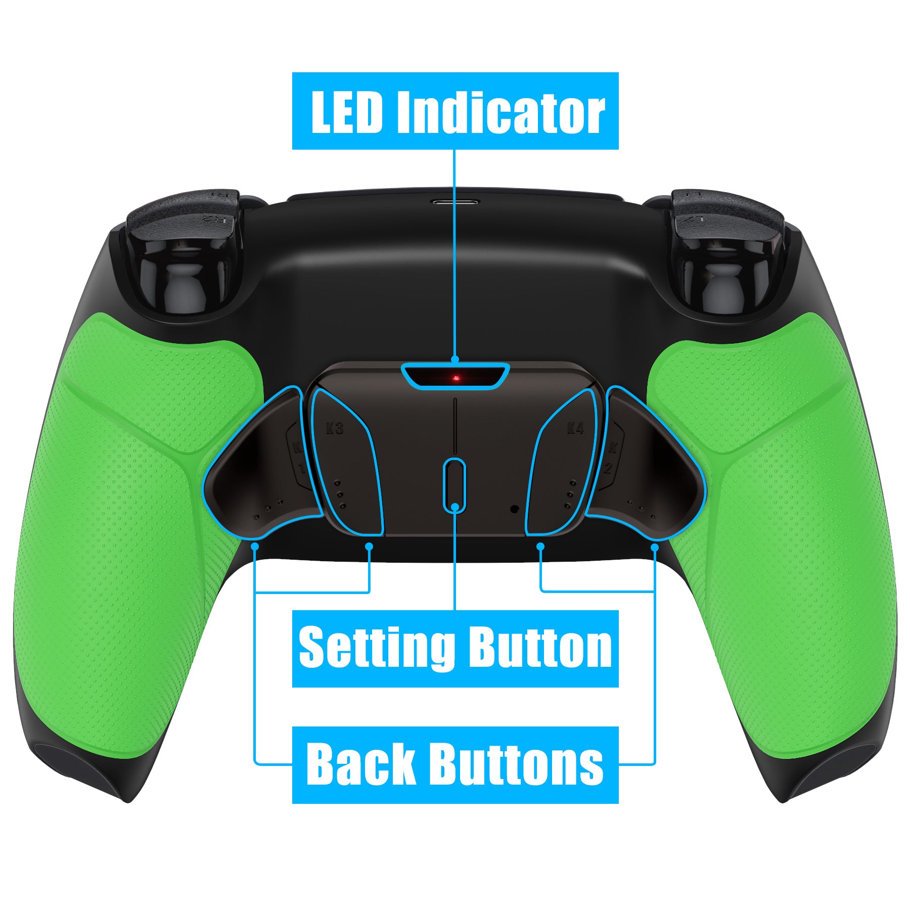 eXtremeRate Retail Rubberized Green Remappable Real Metal Buttons (RMB) Version RISE4 Remap Kit for PS5 Controller BDM 010 & BDM 020, Upgrade Board & Redesigned Back Shell & 4 Back Buttons for PS5 Controller - YPFJ7003