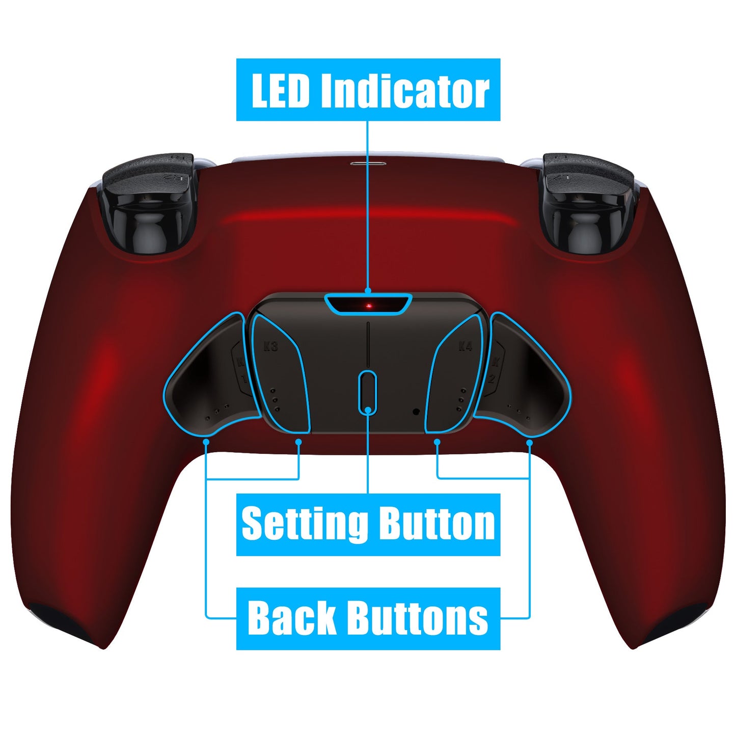 eXtremeRate Retail Scarlet Red Remappable Real Metal Buttons (RMB) Version RISE4 Remap Kit for PS5 Controller BDM 010 & BDM 020, Upgrade Board & Redesigned Back Shell & 4 Back Buttons for PS5 Controller - YPFJ7007