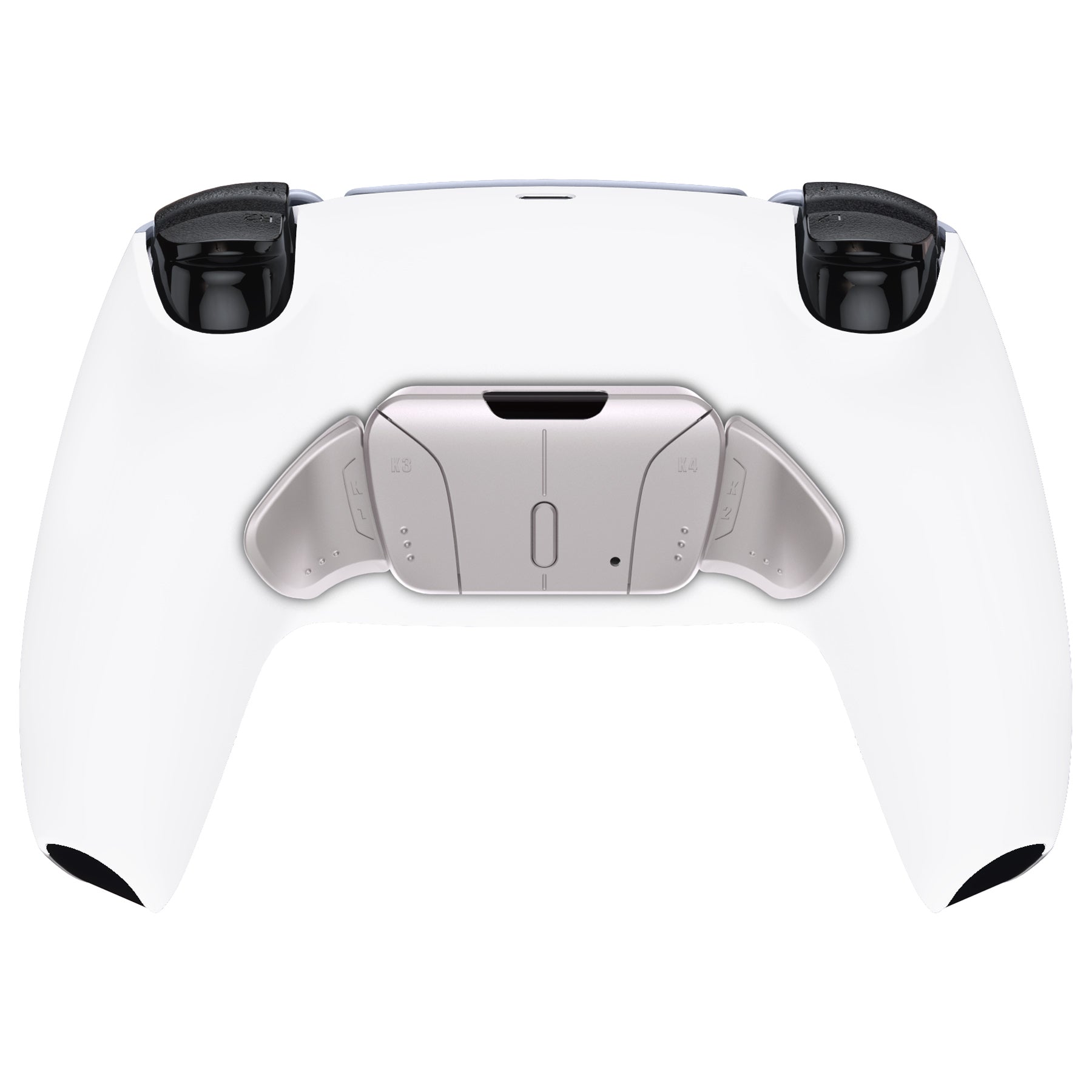 eXtremeRate Retail Silver Real Metal Buttons (RMB) Version RISE4 Remap Kit for PS5 Controller BDM-030 with White Redesigned Back Shell, Upgrade Board & 4 Back Buttons for PS5 Controller - YPFJ7008G3