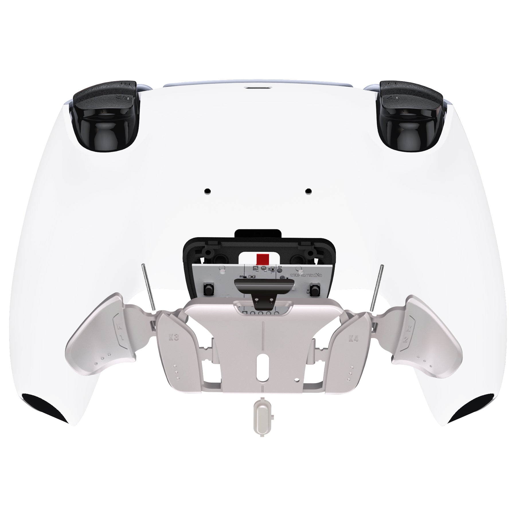 eXtremeRate Retail Silver Real Metal Buttons (RMB) Version RISE4 Remap Kit for PS5 Controller BDM-030 with White Redesigned Back Shell, Upgrade Board & 4 Back Buttons for PS5 Controller - YPFJ7008G3