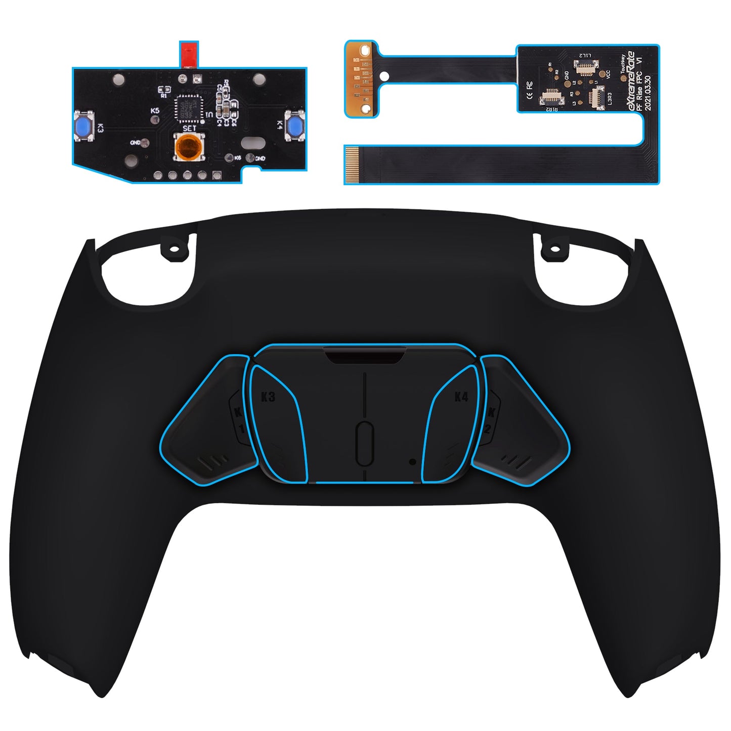 eXtremeRate Retail Black Remappable RISE 4.0 Remap Kit for ps5 Controller BDM 010 & BDM 020, Upgrade Board & Redesigned Back Shell & 4 Back Buttons for ps5 Controller - Controller NOT Included - YPFP3001