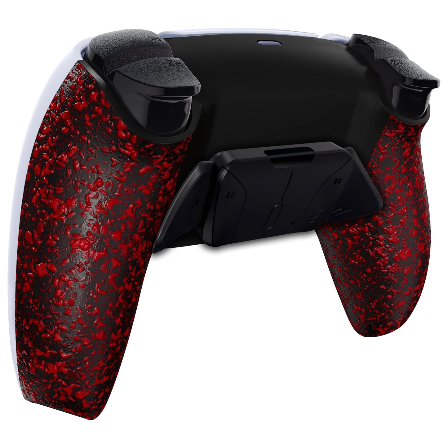 eXtremeRate Retail Textured Red Remappable RISE 4.0 Remap Kit for ps5 Controller BDM 010 & BDM 020, Upgrade Board & Redesigned Back Shell & 4 Back Buttons for ps5 Controller - Controller NOT Included - YPFP3004